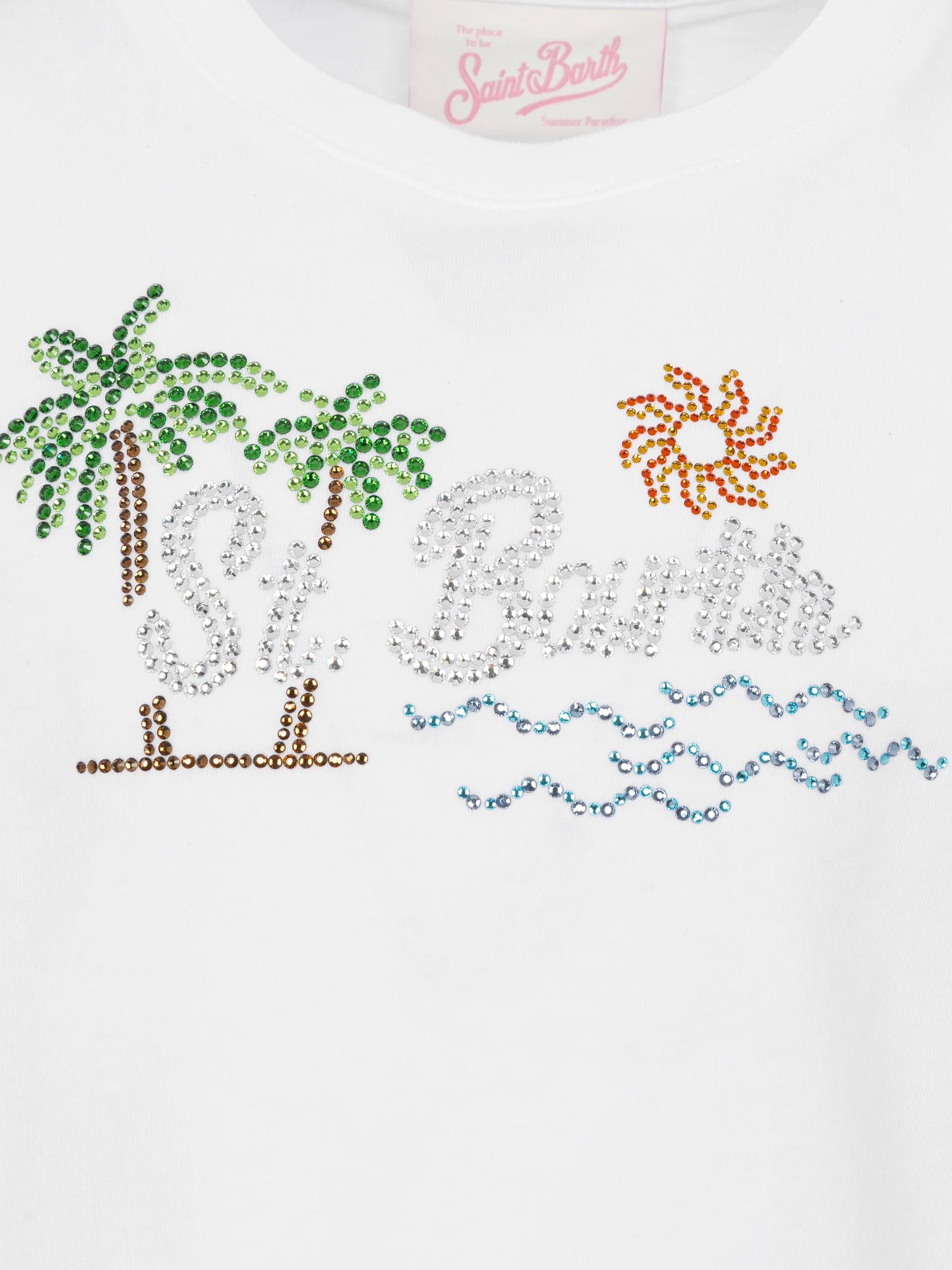 T-shirt Elly in cotone con design St. Barth sunset in strass - Image 3