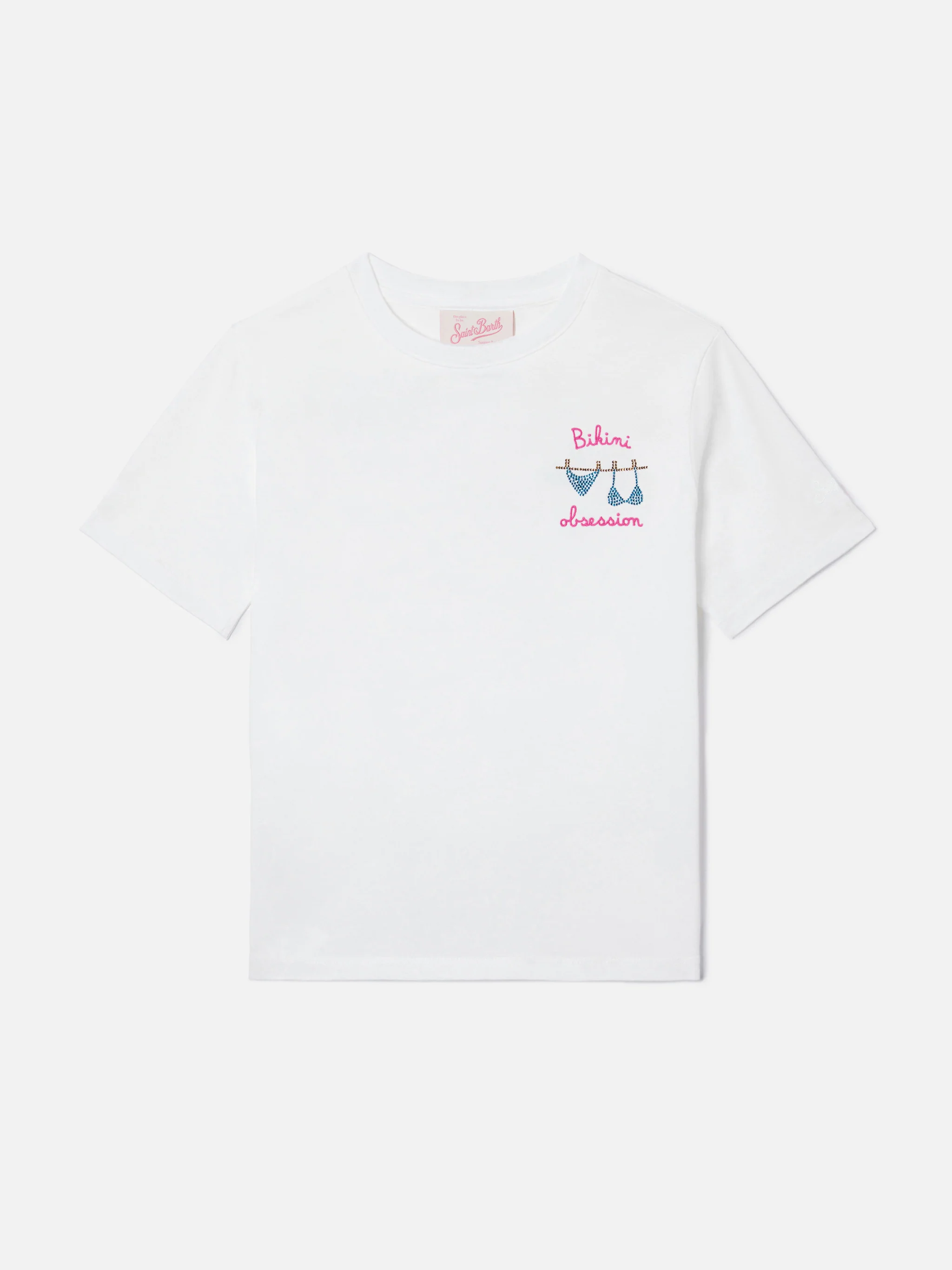 T-shirt Elly bianca con ricamino Bikini Obsession e strass - Image 2