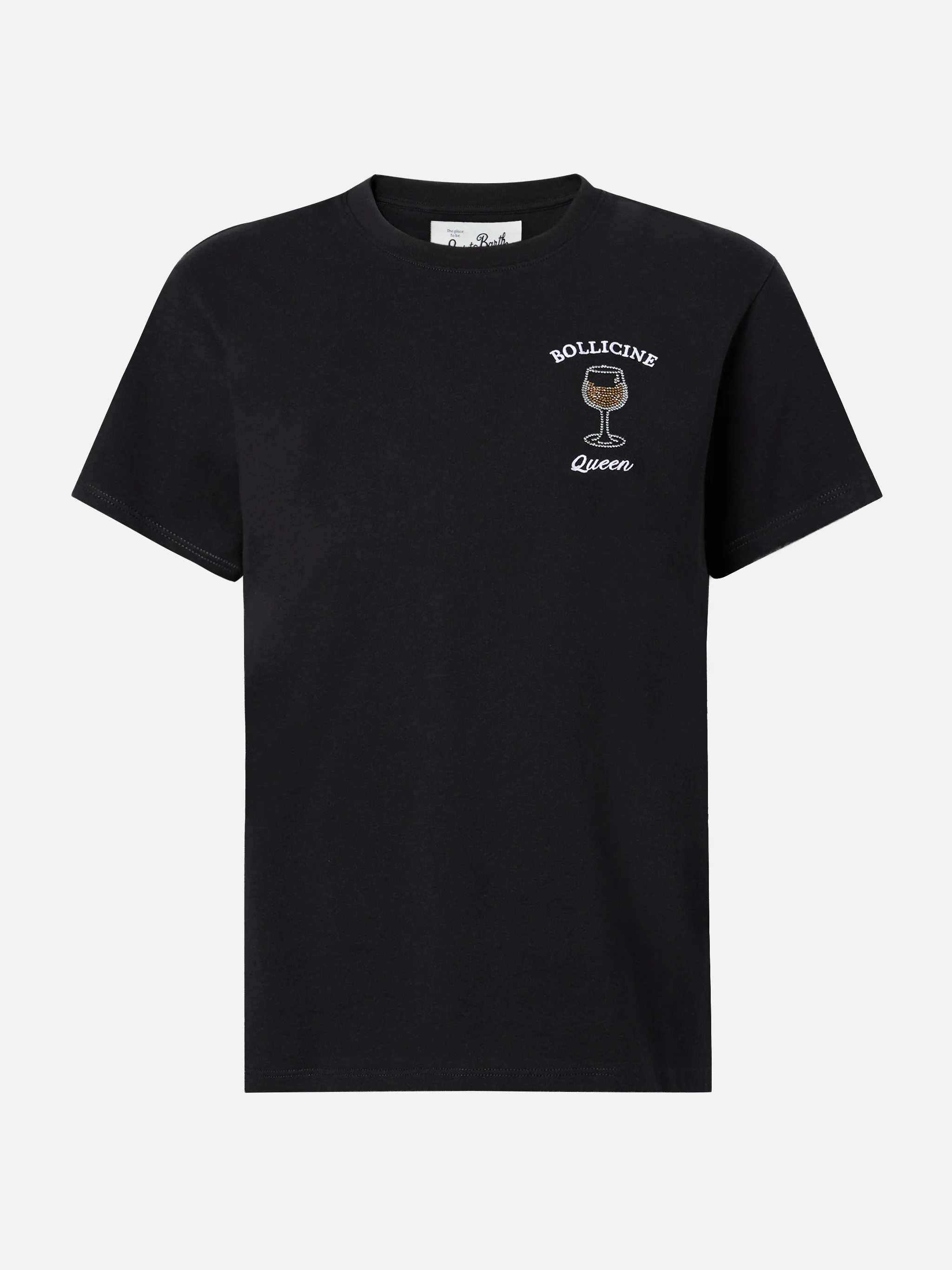 T-shirt Emilie in cotone nero con applicazione in strass Bollicine Queen - Image 4