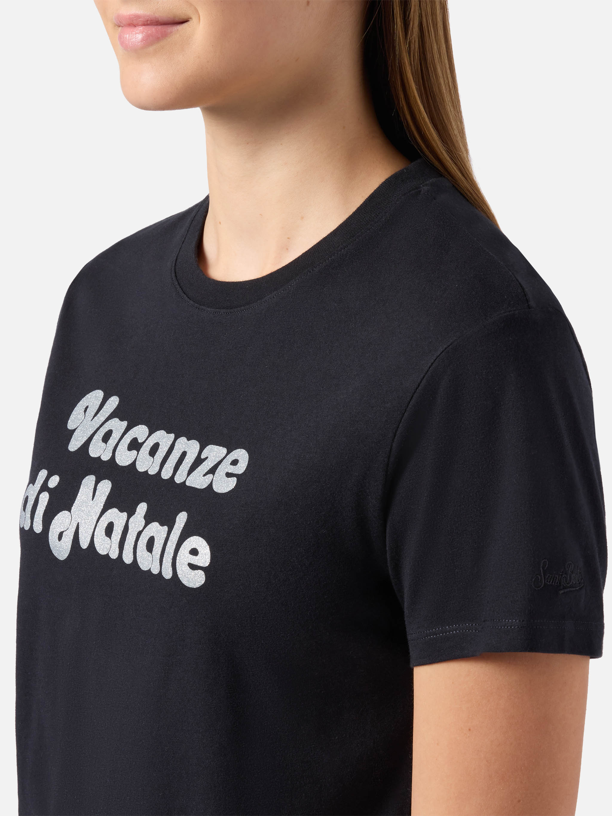 T-shirt Emilie in cotone nero con applicazione glitter Vacanze di Natale | VACANZE DI NATALE SPECIAL EDITION - Image 2
