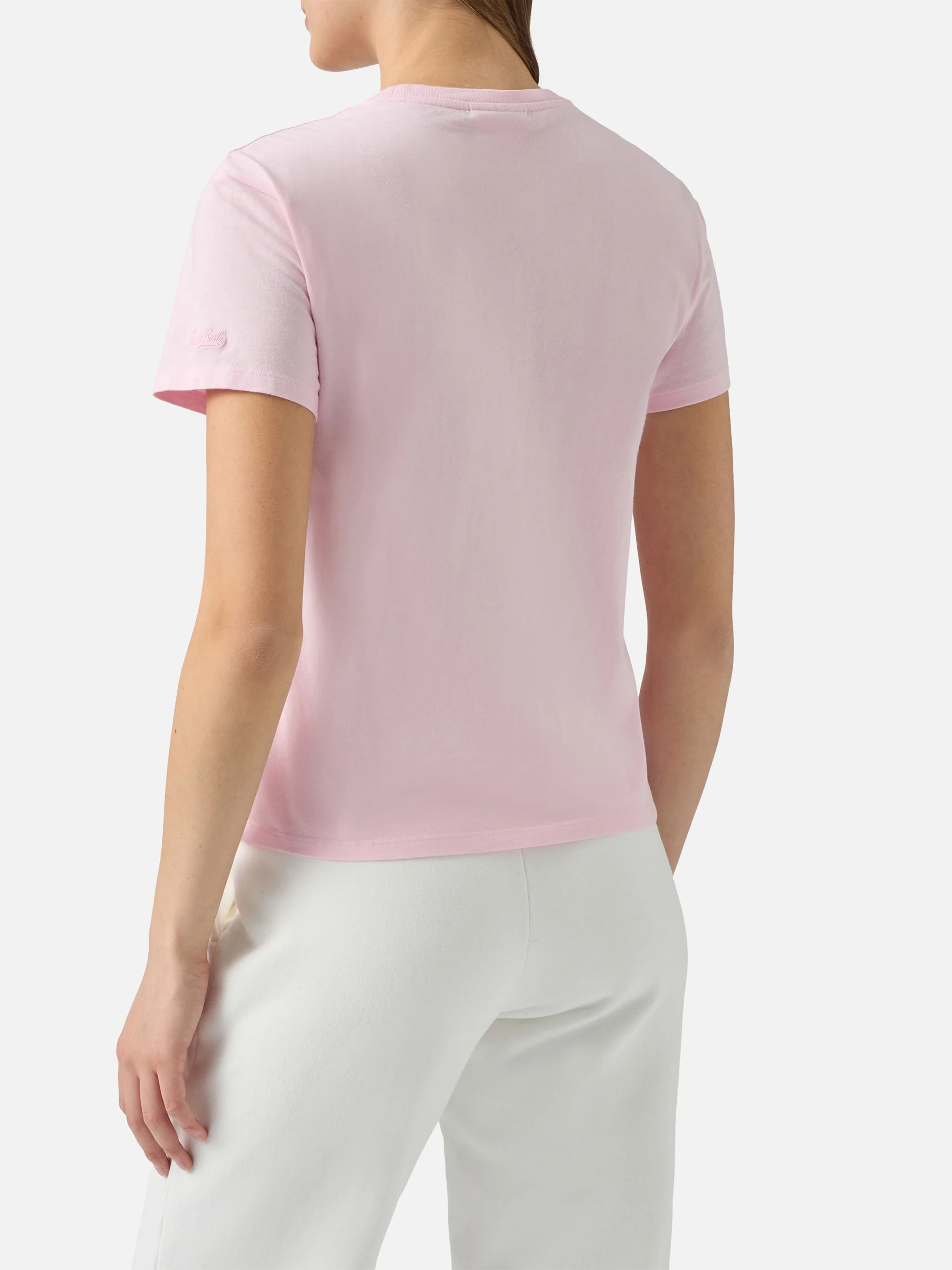 T-shirt Emilie in cotone rosa con applicazione in strass Gin Tonic addicted - Image 3