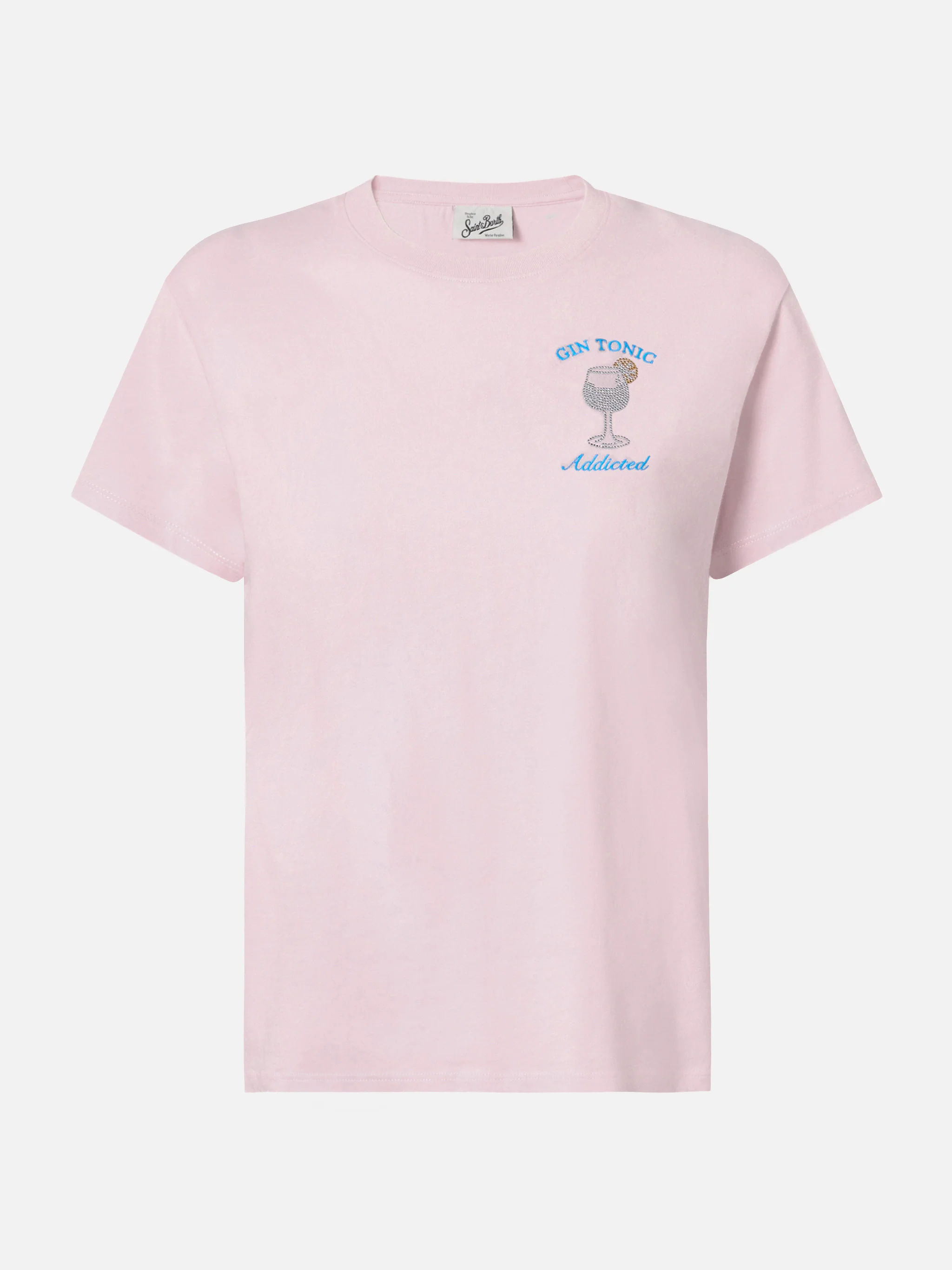 T-shirt Emilie in cotone rosa con applicazione in strass Gin Tonic addicted - Image 4