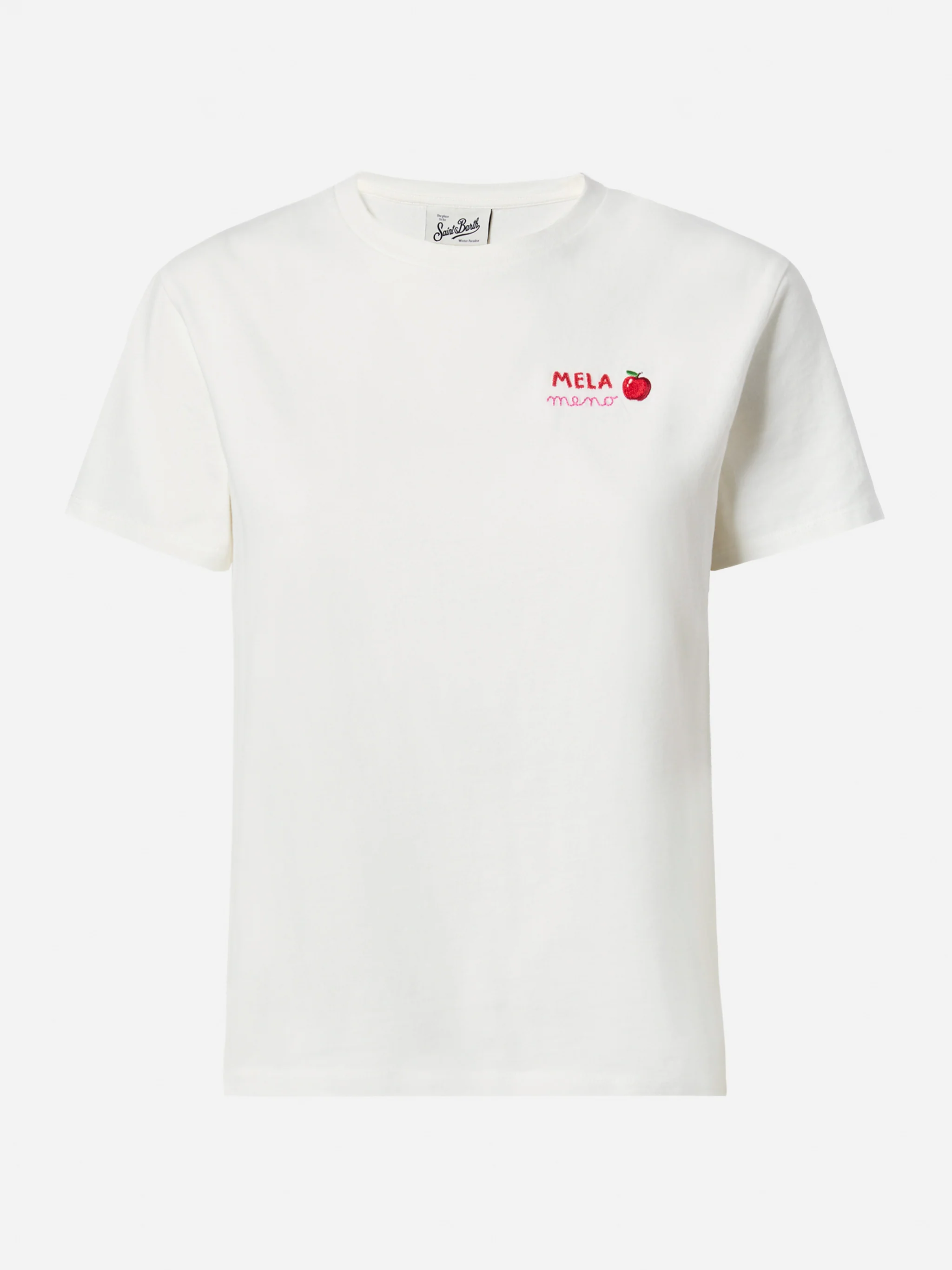 T-shirt Emilie in cotone bianco con ricamo Mela Meno - Image 4