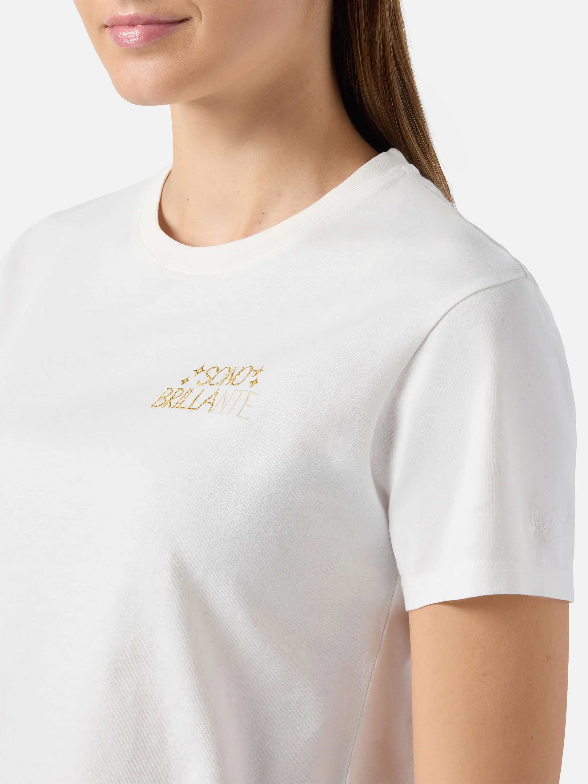 T-shirt Emilie in cotone bianco con ricamo lurex Sono Brillante - Image 2