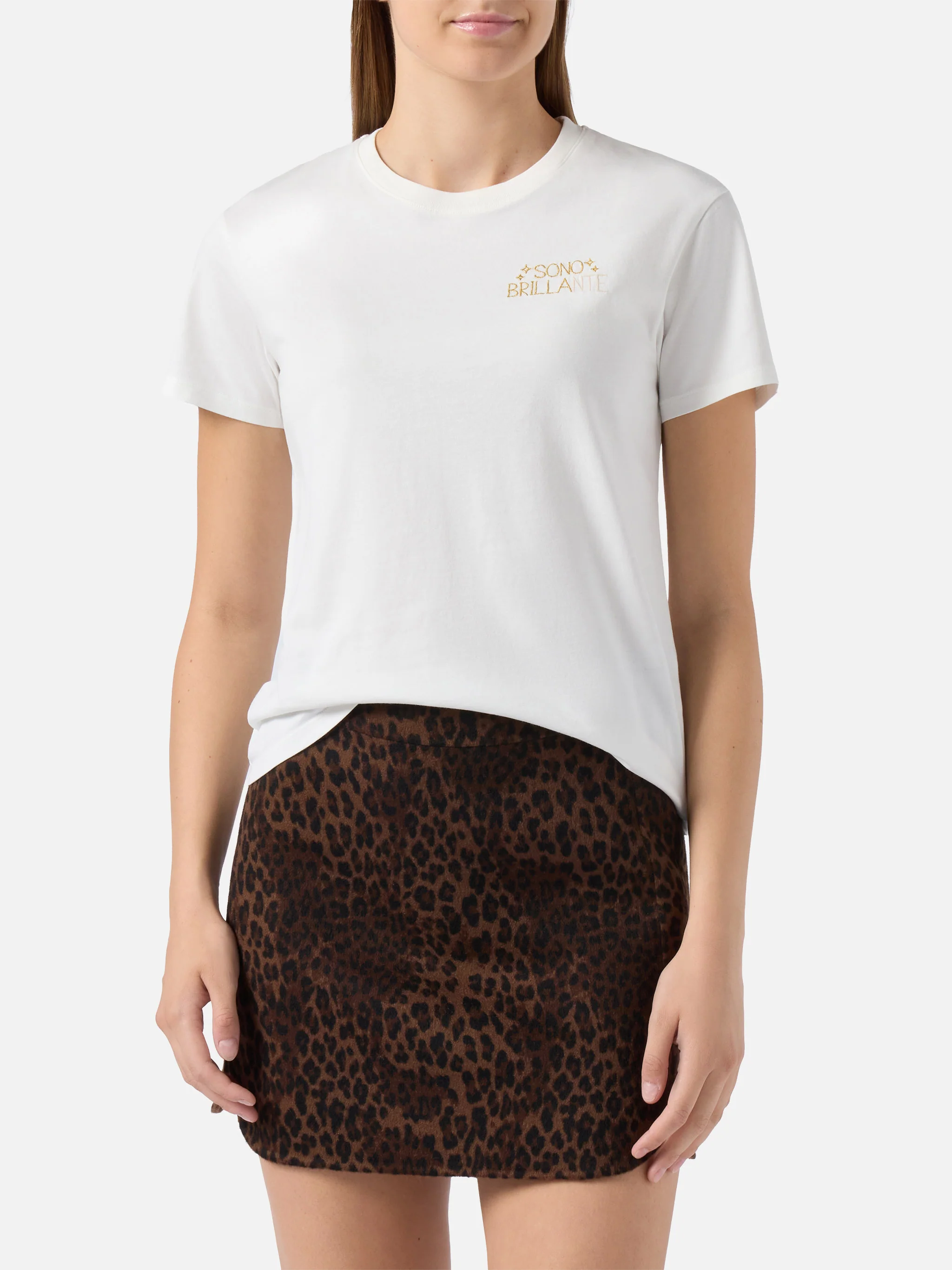 T-shirt Emilie in cotone bianco con ricamo lurex Sono Brillante - Image 3