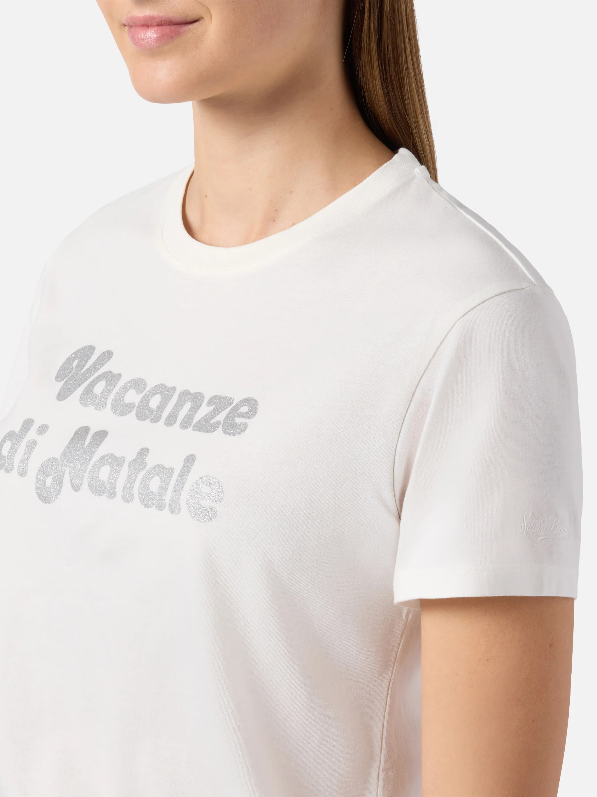 T-shirt Emilie in cotone bianco con applicazione glitter argento Vacanze di Natale | VACANZE DI NATALE SPECIAL EDITION - Image 2