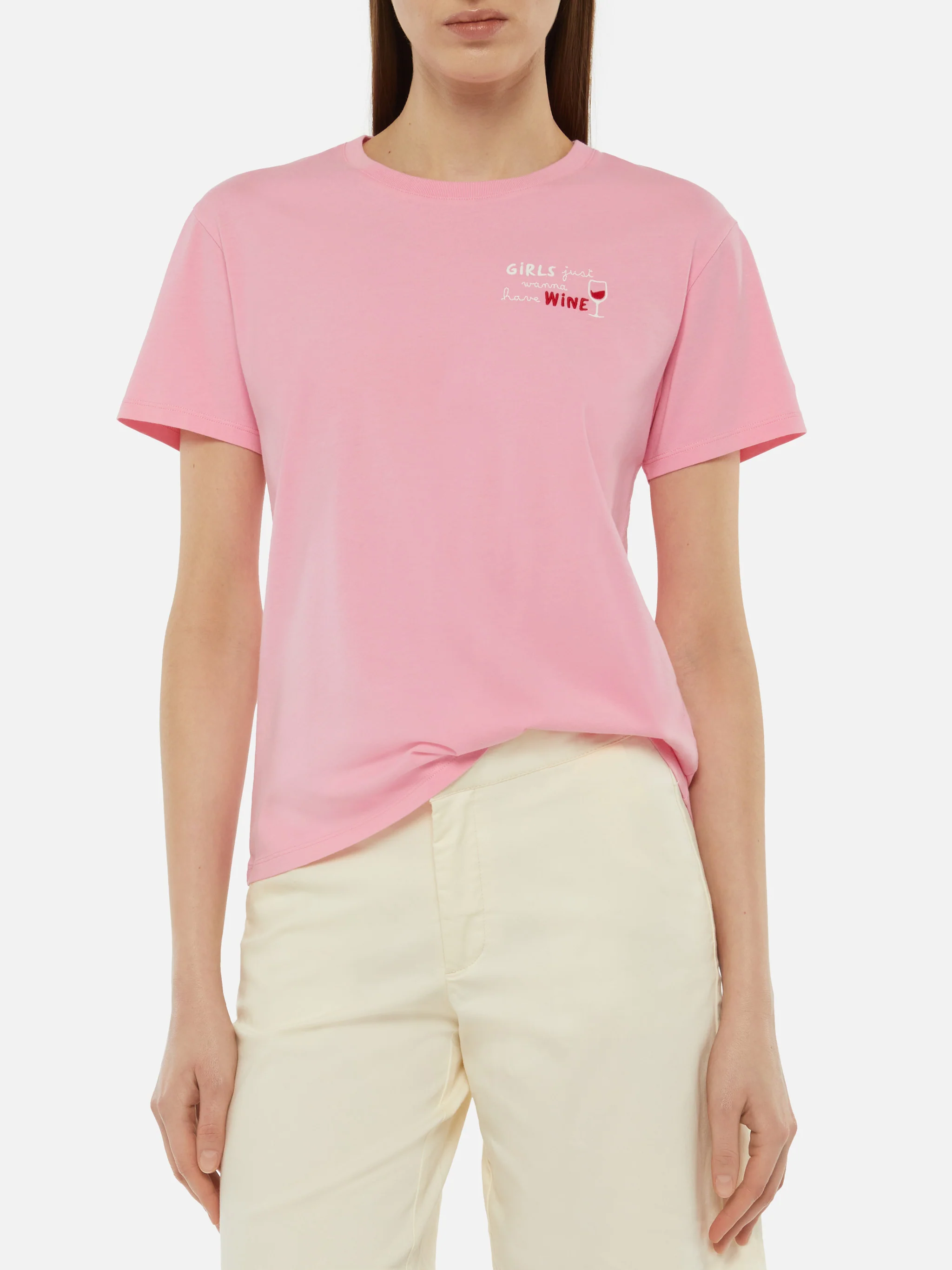 T-shirt Emilie in cotone con ricamo Girls just wanna have wine - Image 2