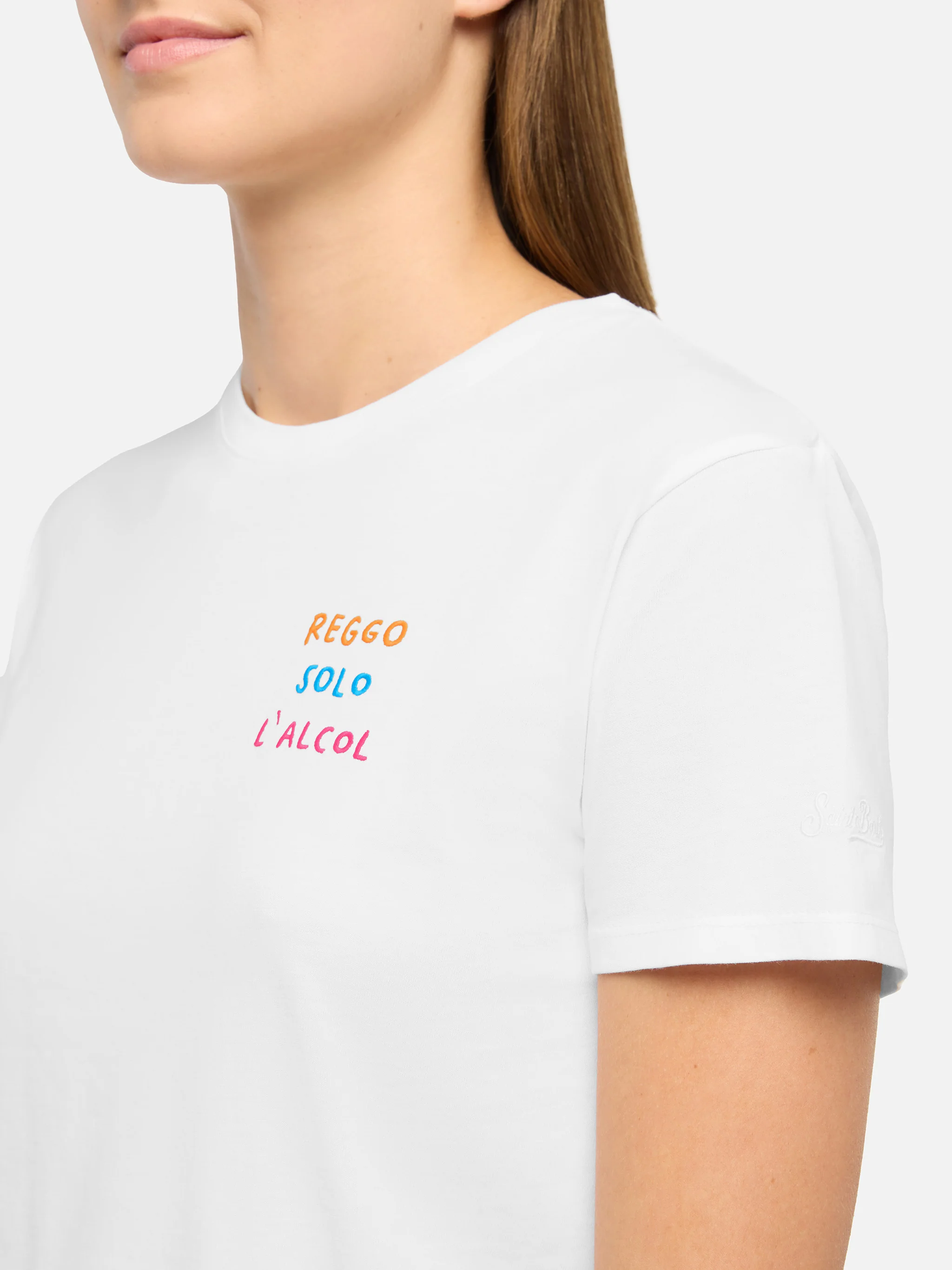 Emilie t-shirt in cotone con ricamo Reggo solo alcool - Image 2