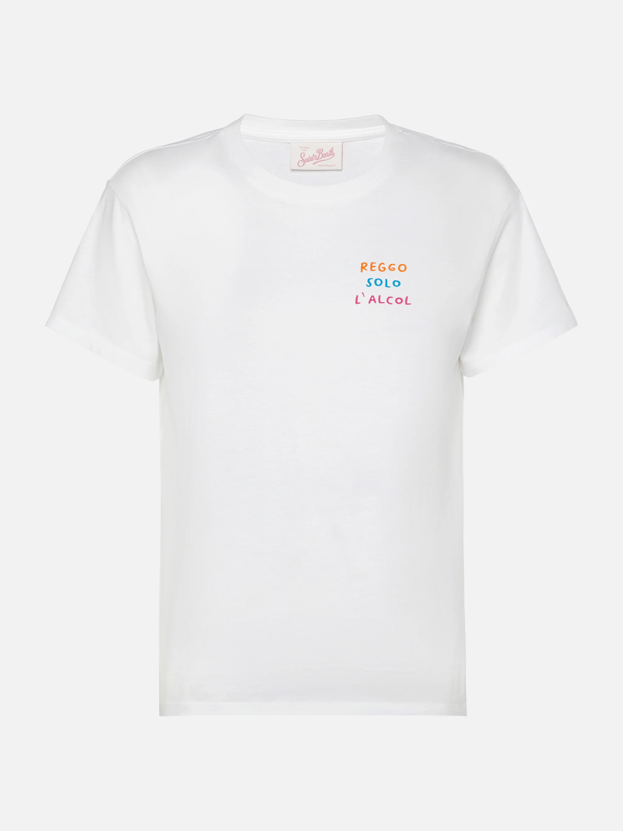 Emilie t-shirt in cotone con ricamo Reggo solo alcool - Image 4