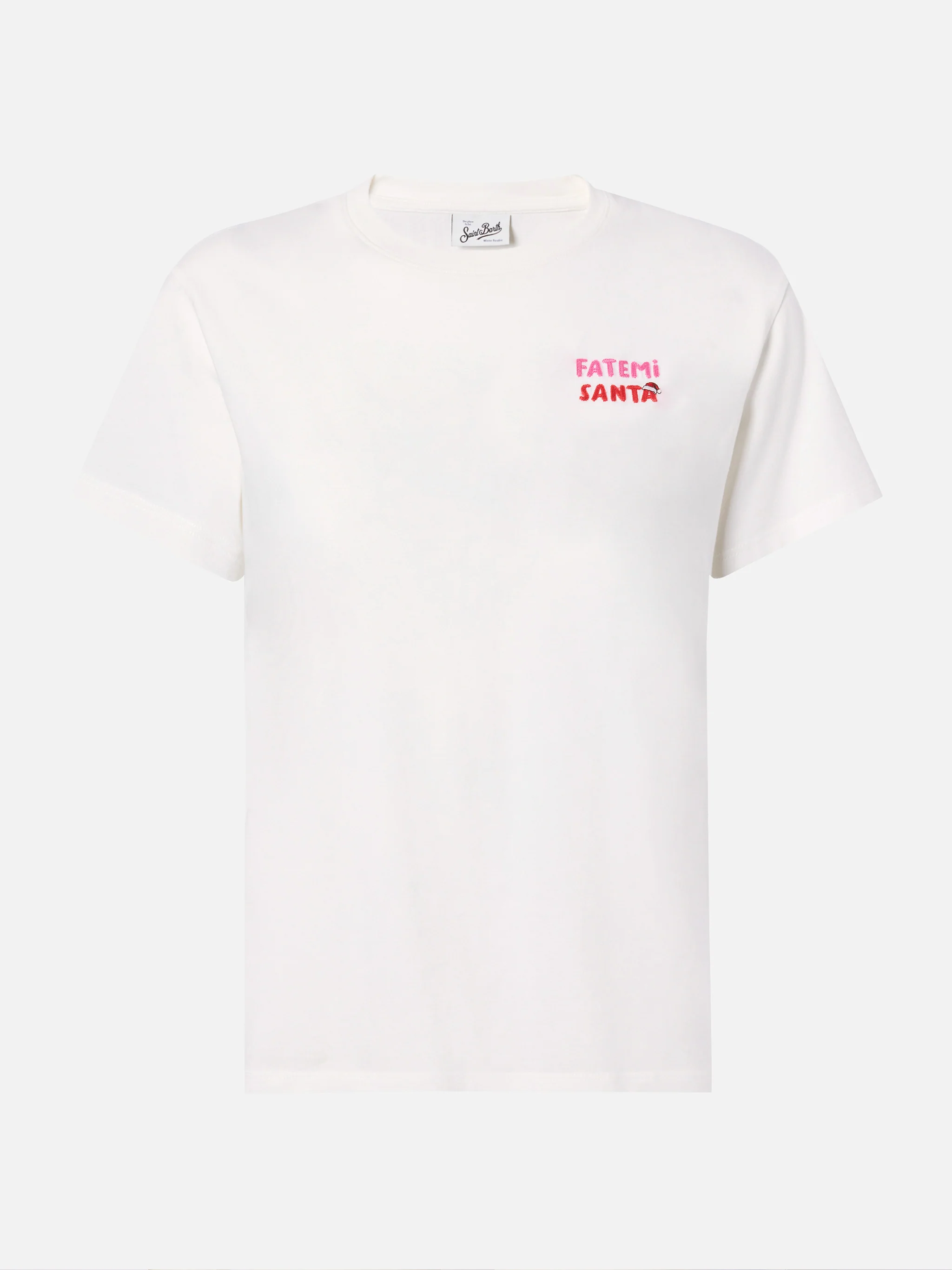 T-shirt Emilie in cotone bianco con ricamo Fatemi Santa - Image 4