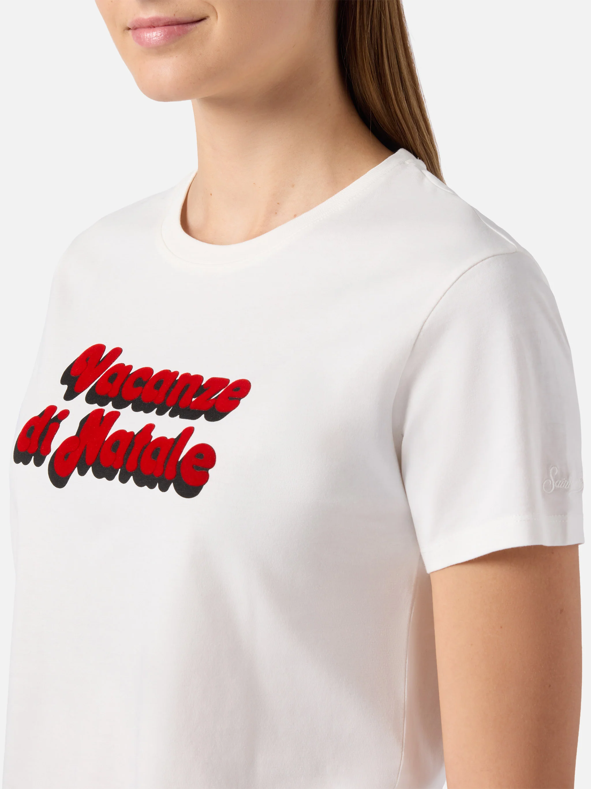 T-shirt Emilie in cotone bianco con applicazione flock Vacanze di Natale | VACANZE DI NATALE SPECIAL EDITION - Image 2
