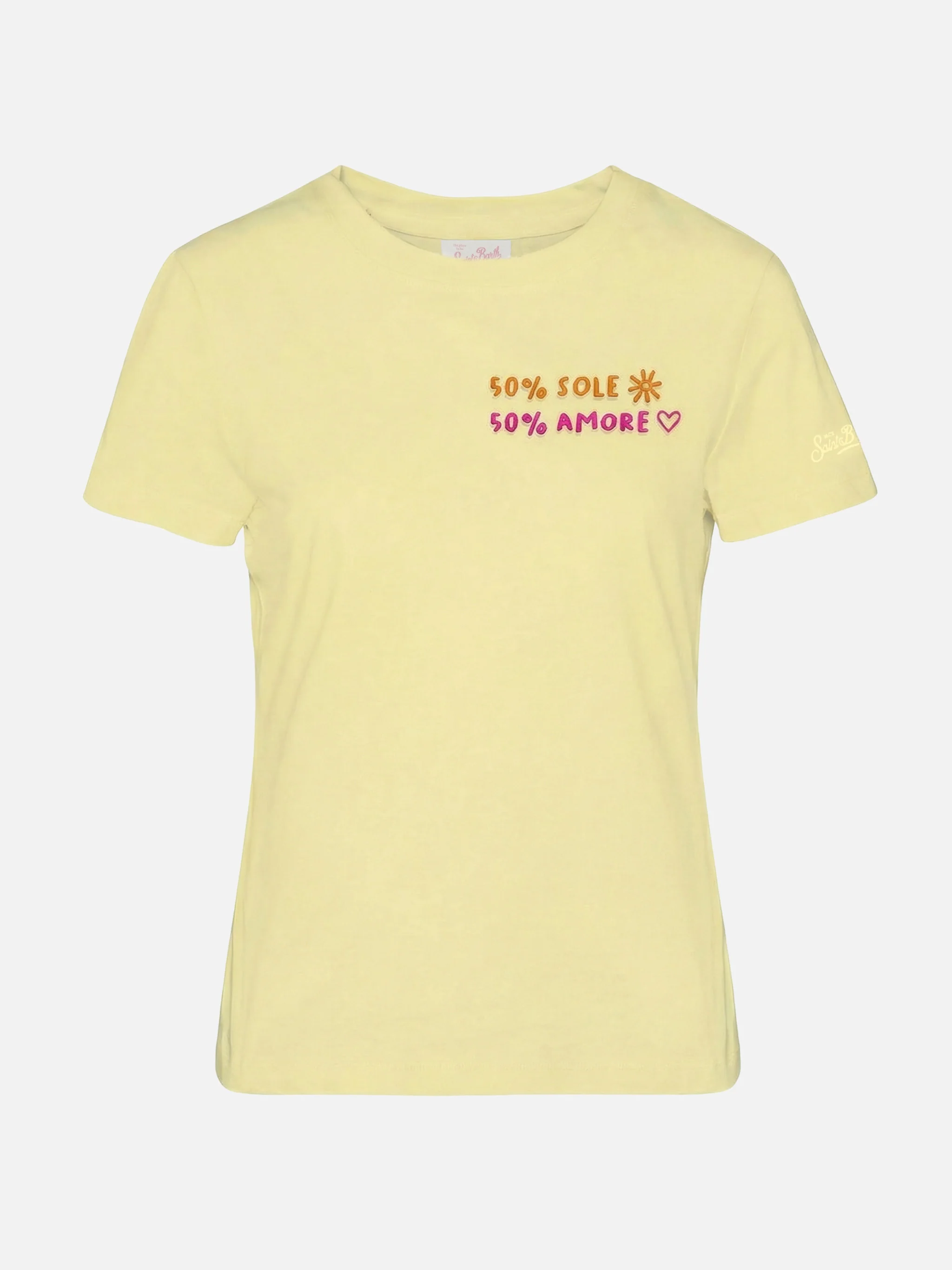 T-shirt Emilie in cotone giallo con ricamo 50% Sole 50% Amore - Image 3