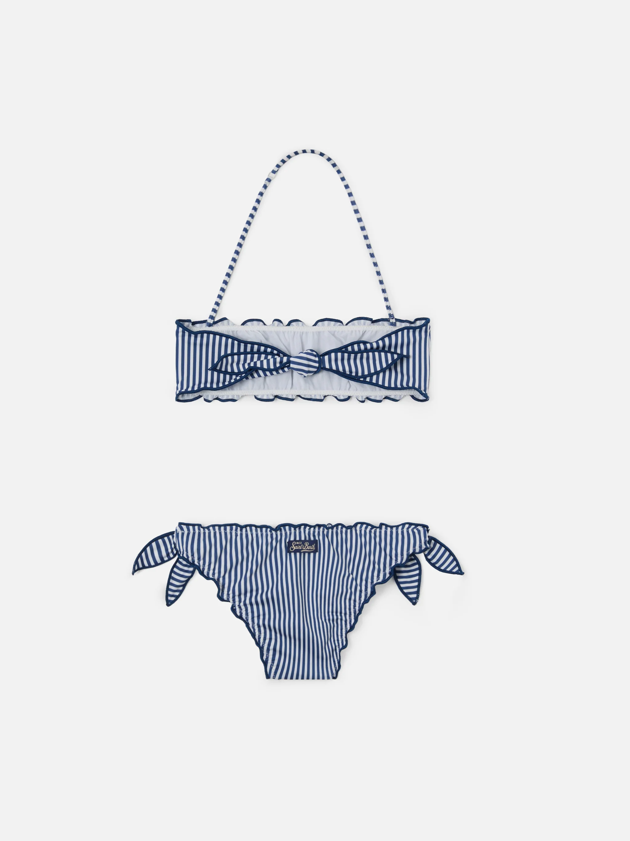 Bikini Emy a righe bianche e blu con bordi arricciati - Image 2