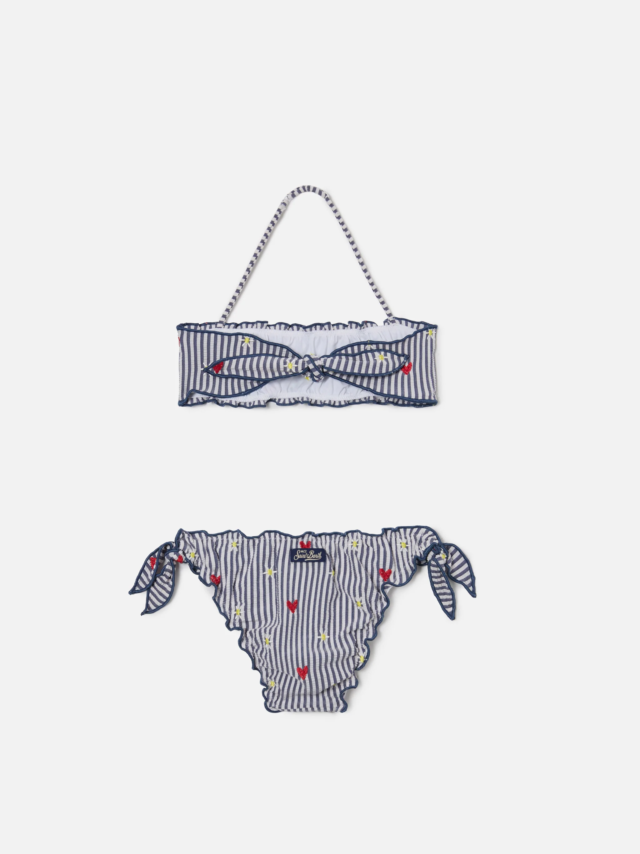 Bikini Emy bianco e navy in seersucker a righe con ricami - Image 2
