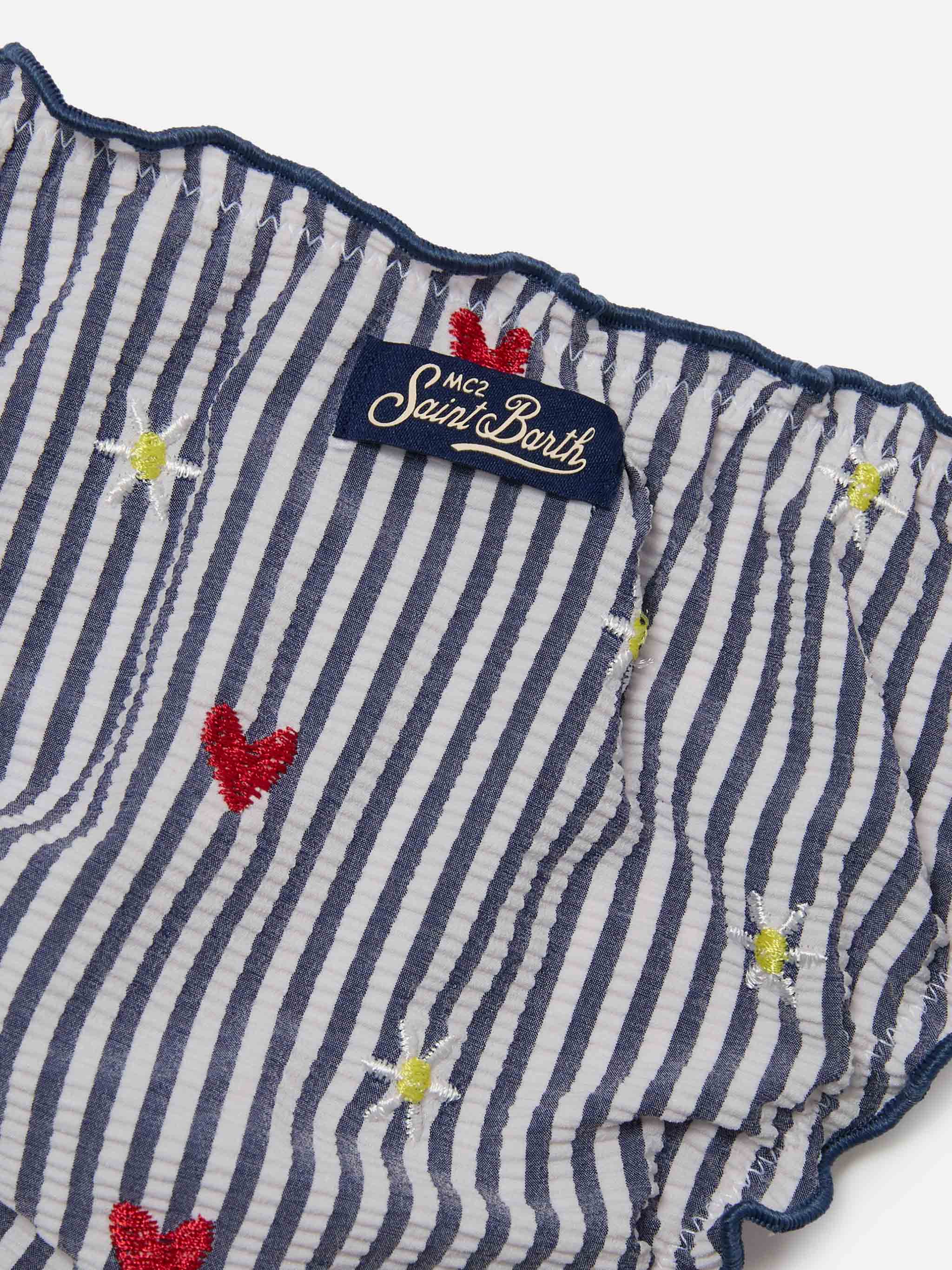 Bikini Emy bianco e navy in seersucker a righe con ricami - Image 3