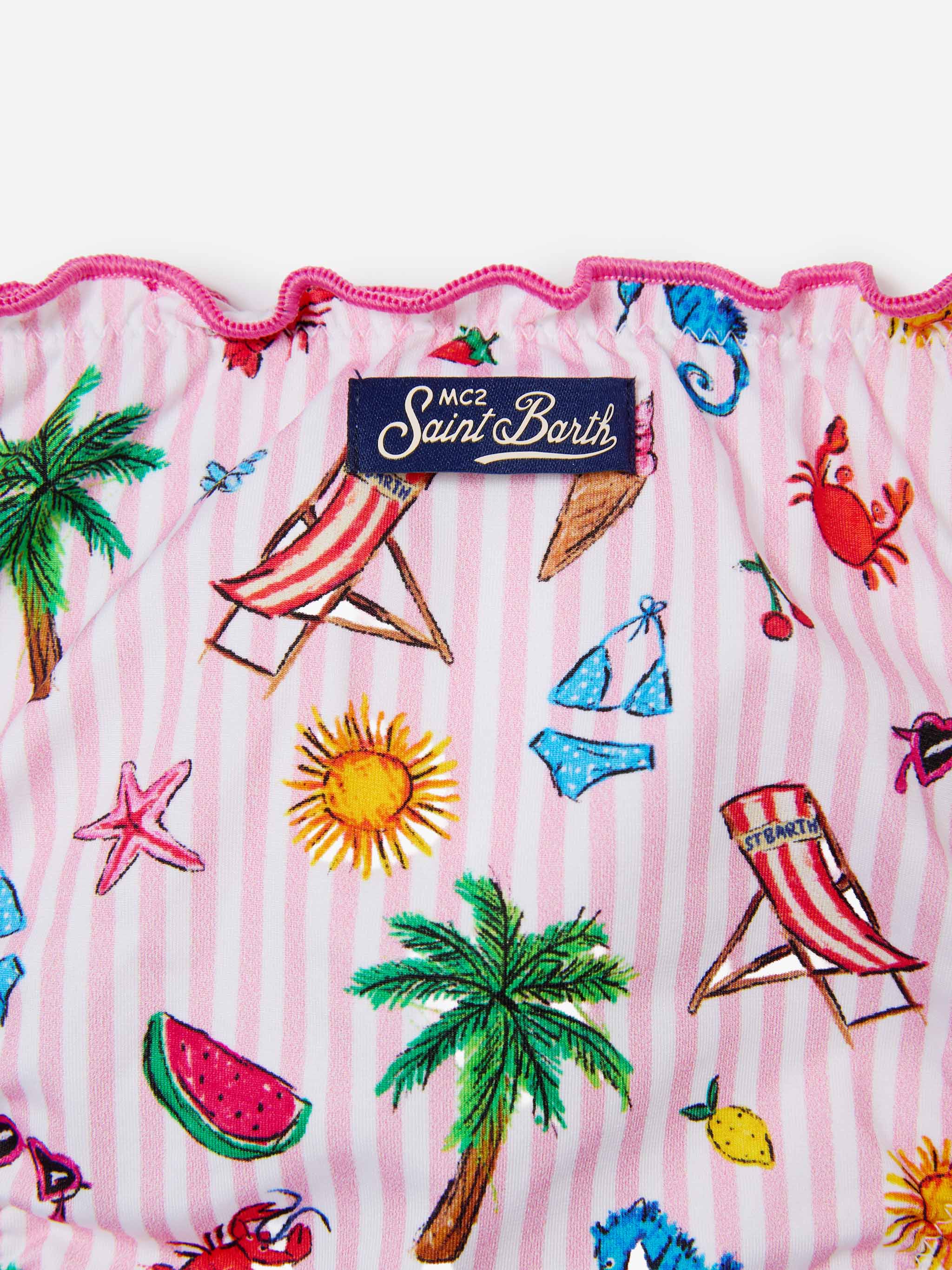 Bikini Emy bianco e rosa a righe con stampa funny all-over - Image 3