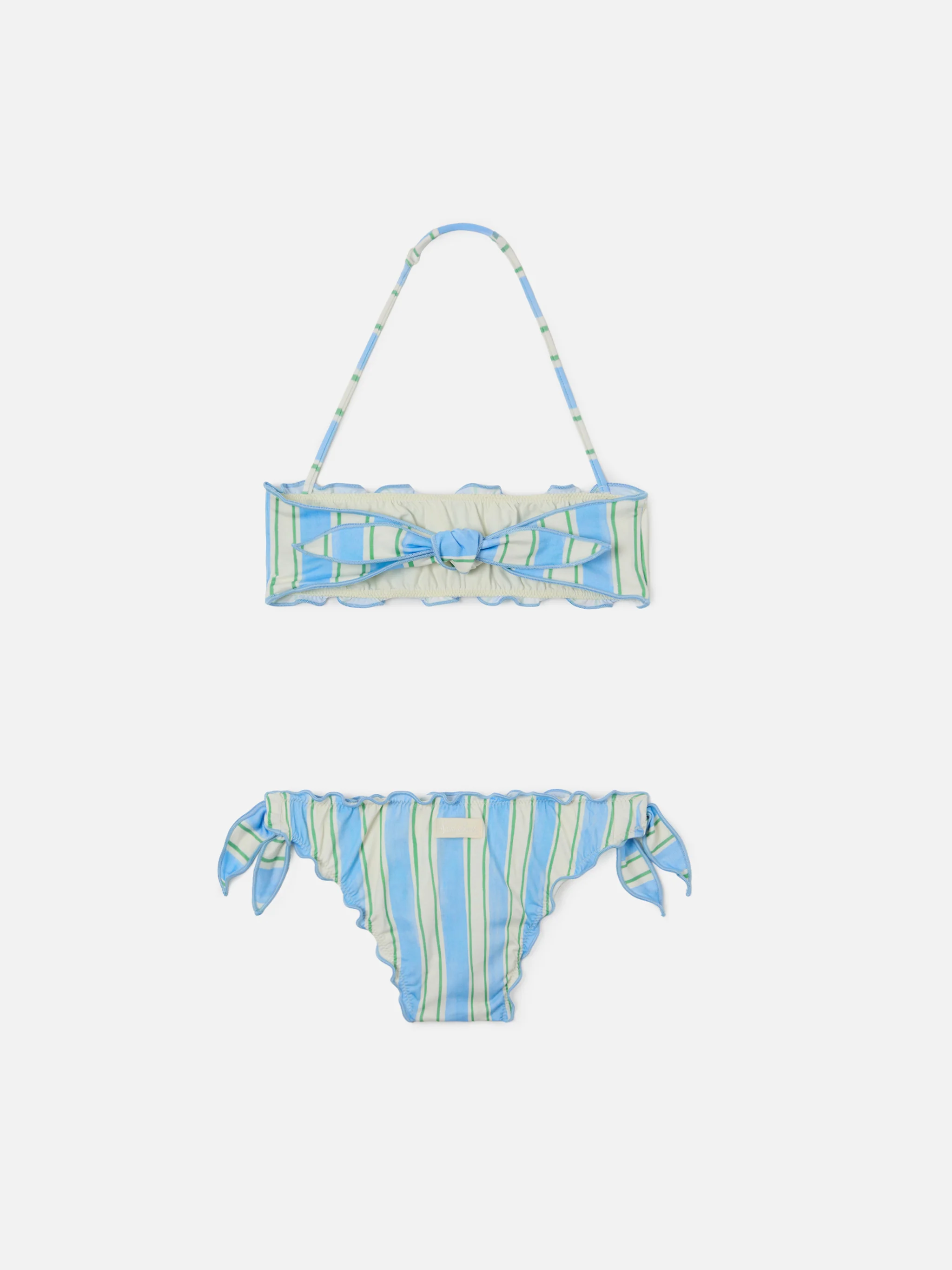 Bikini Emy a righe bianche, azzurre e verdi con bordi arricciati - Image 2