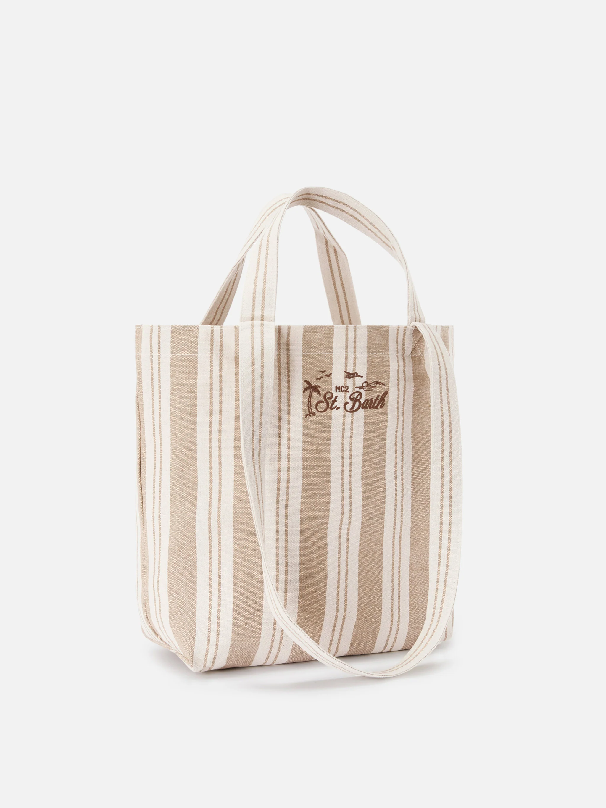 Borsa tote Essential Beach in cotone a righe beige e bianche - Image 3