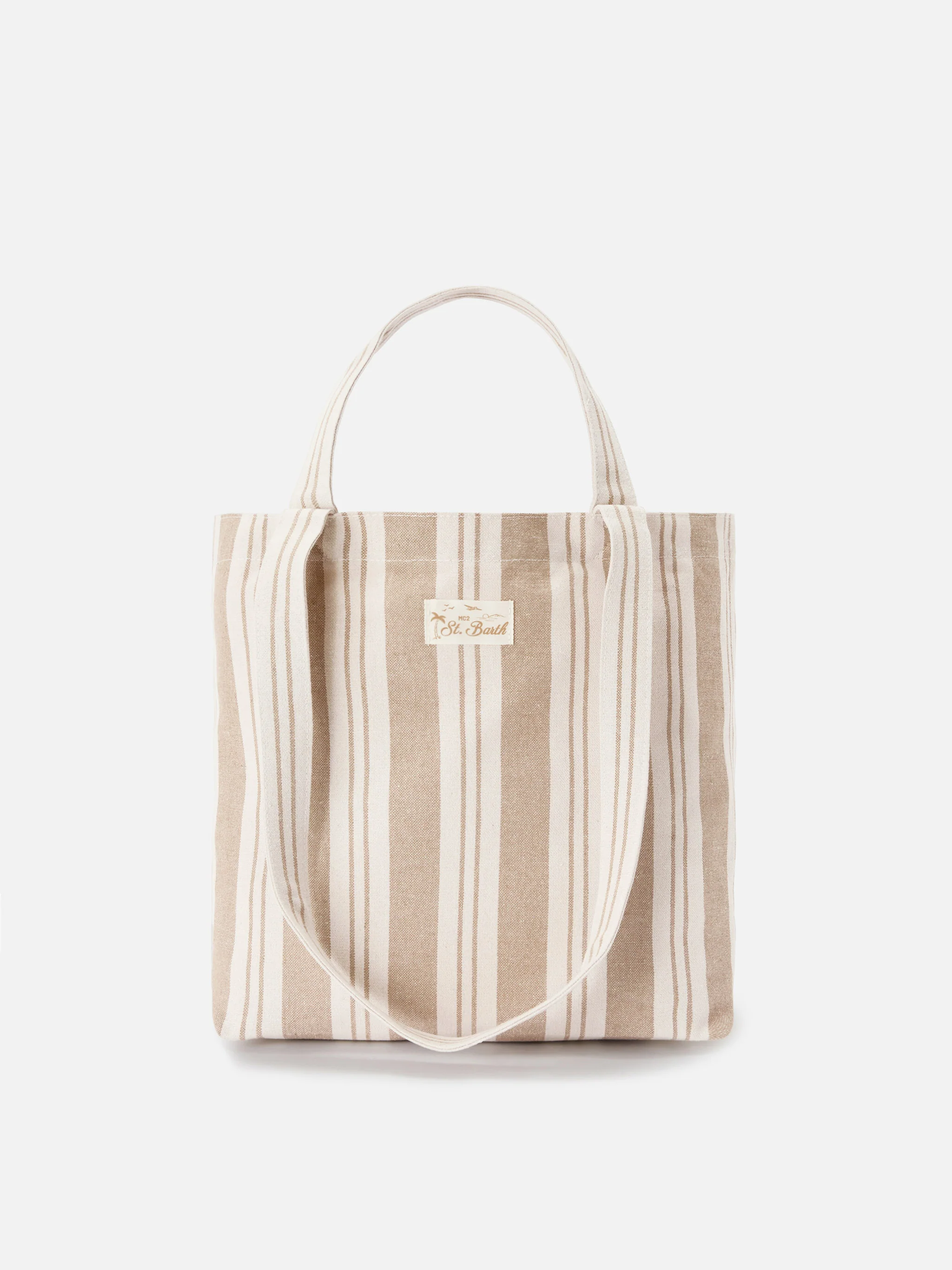 Borsa tote Essential Beach in cotone a righe beige e bianche - Image 4