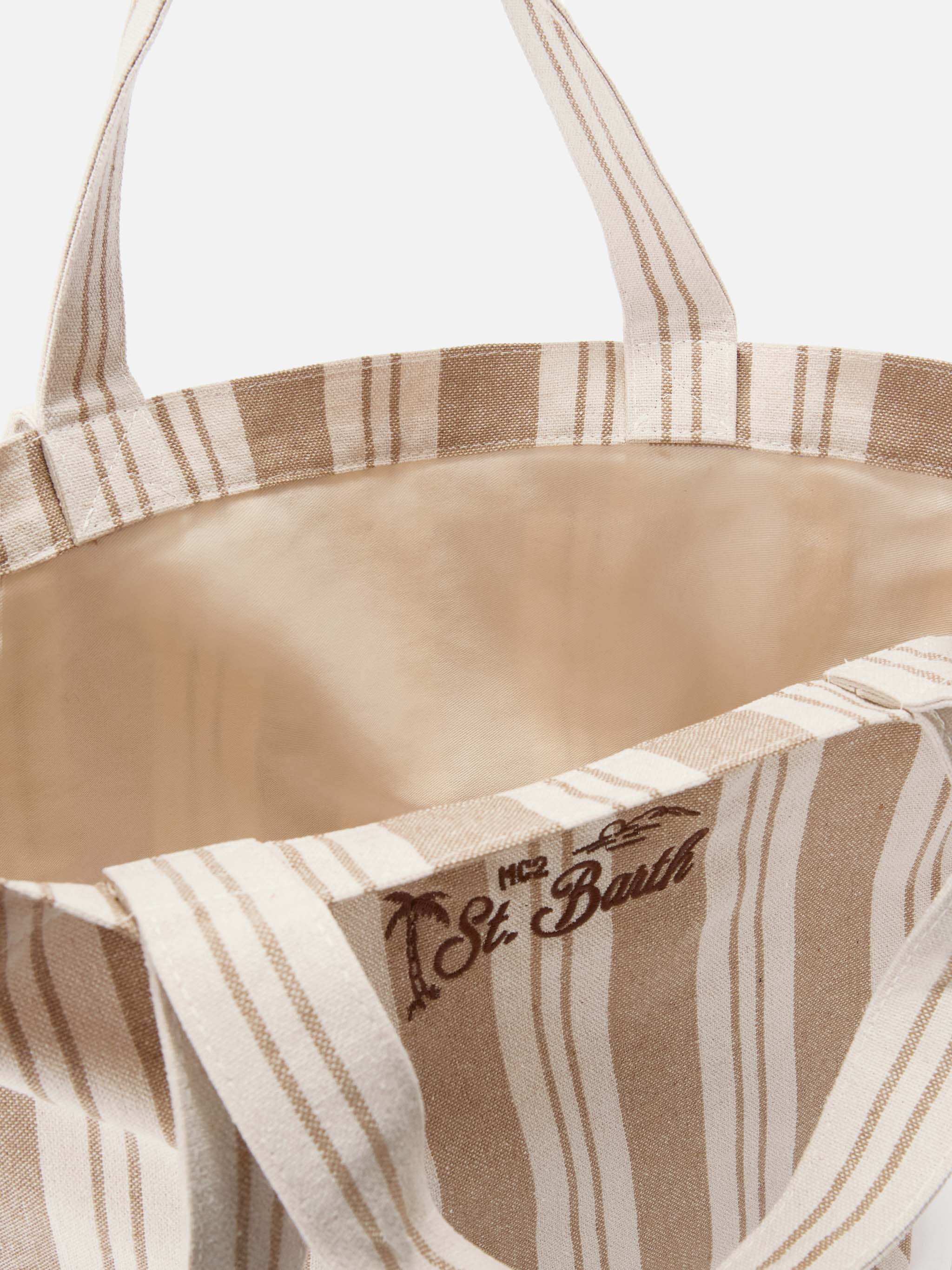 Borsa tote Essential Beach in cotone a righe beige e bianche - Image 5