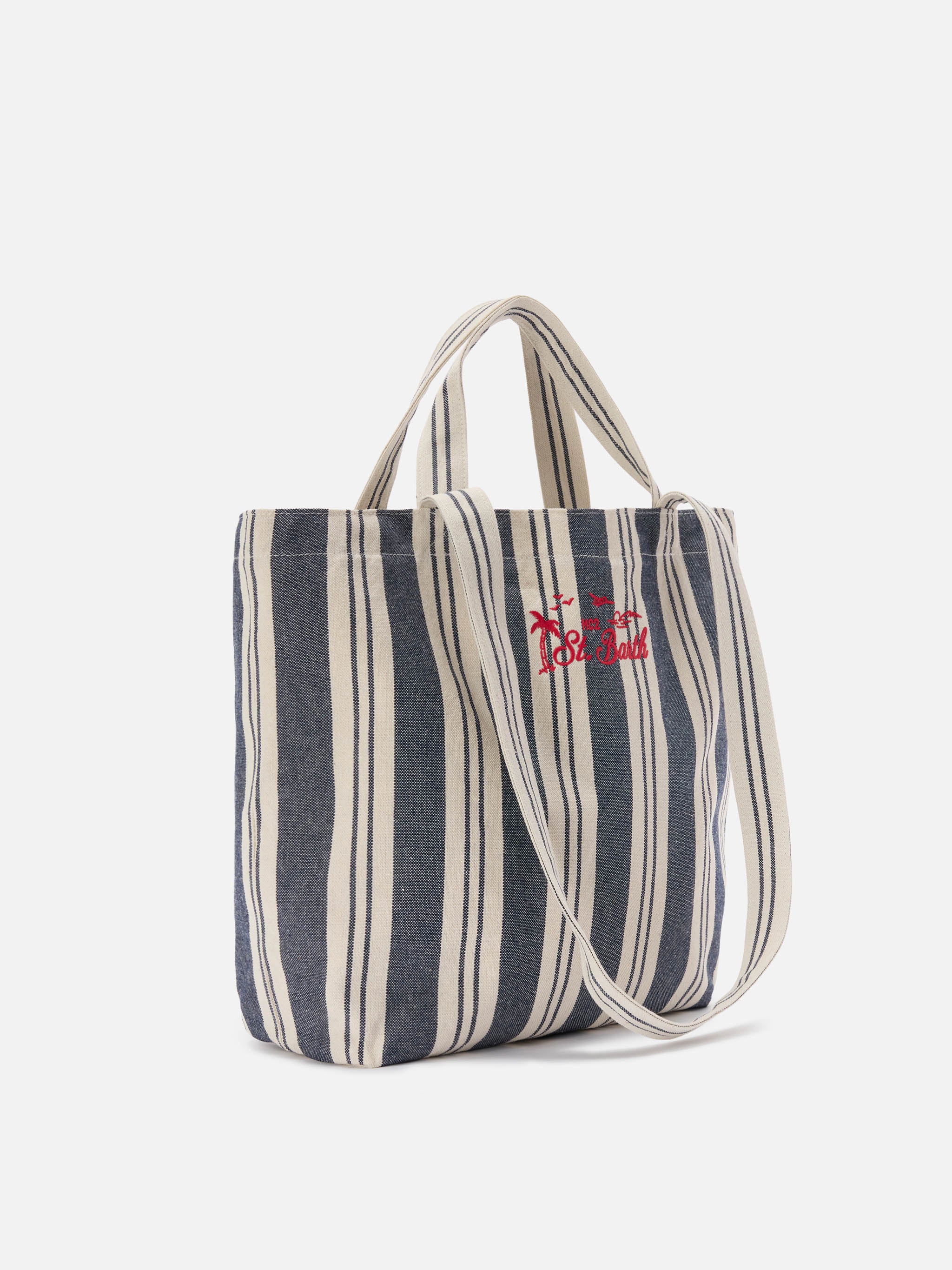 Borsa tote Essential Beach in cotone a righe blu e bianche - Image 2