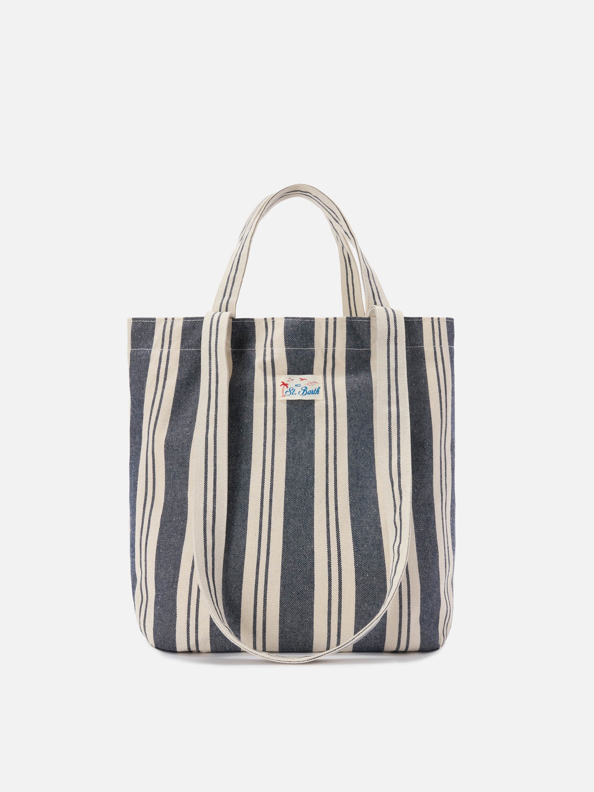 Borsa tote Essential Beach in cotone a righe blu e bianche - Image 3