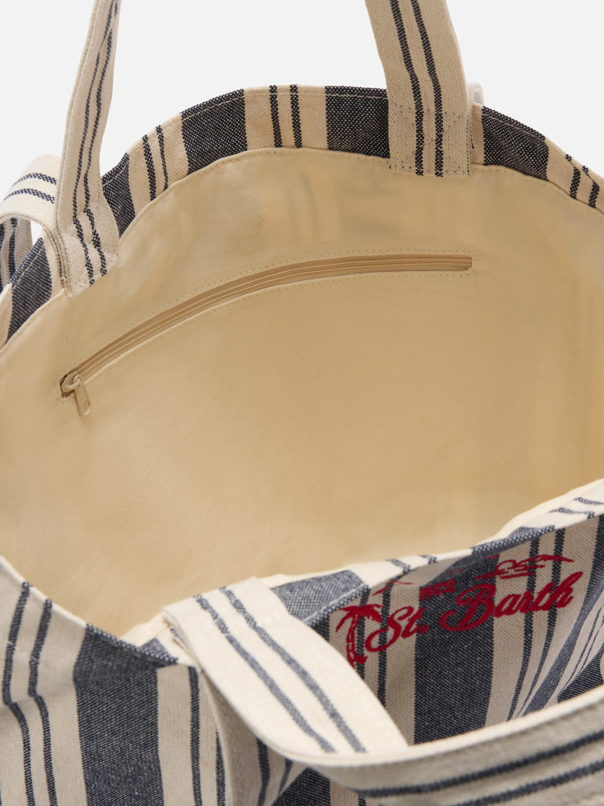 Borsa tote Essential Beach in cotone a righe blu e bianche - Image 4