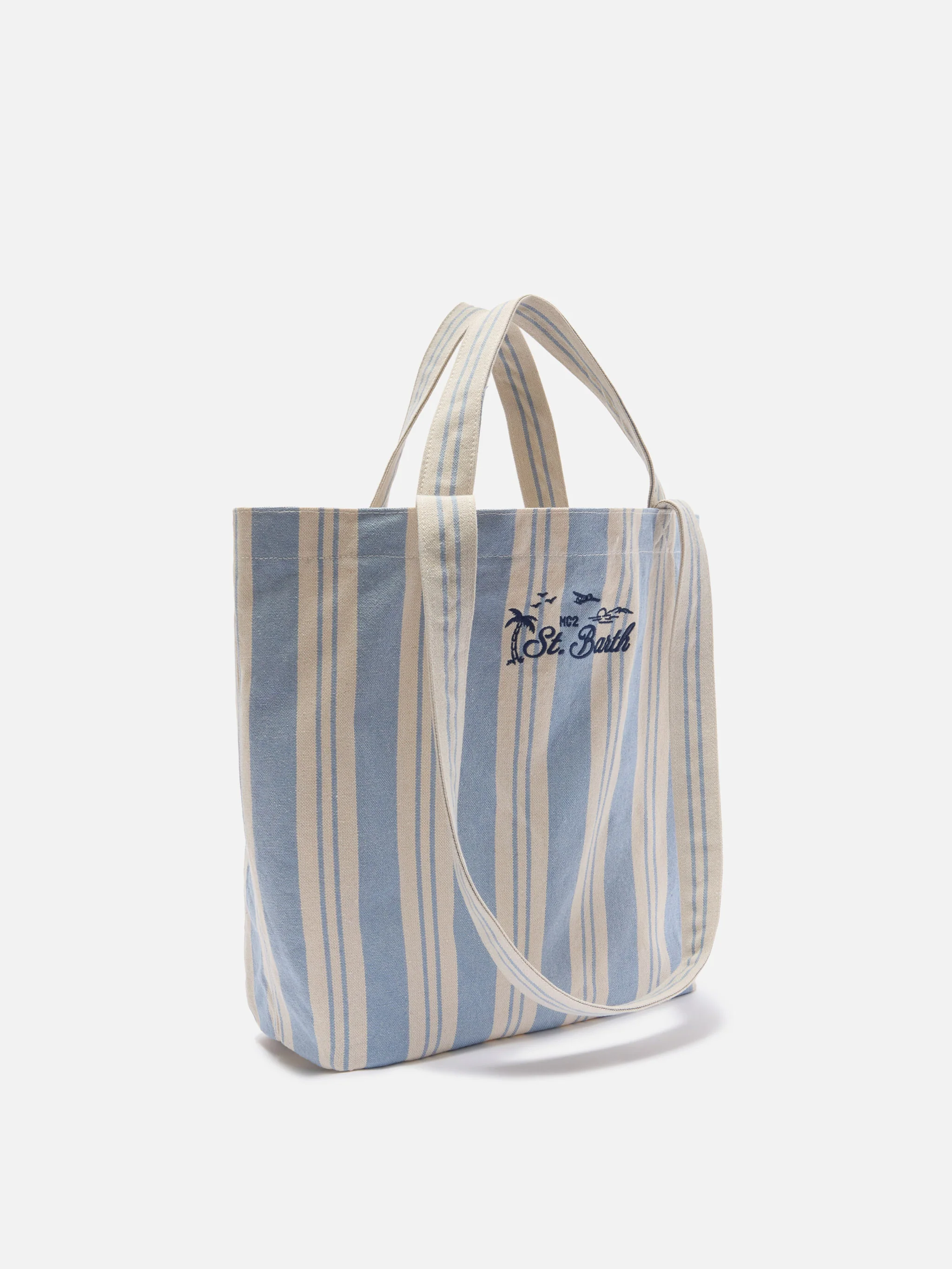Borsa tote Essential Beach in cotone a righe azzurro e bianche - Image 2