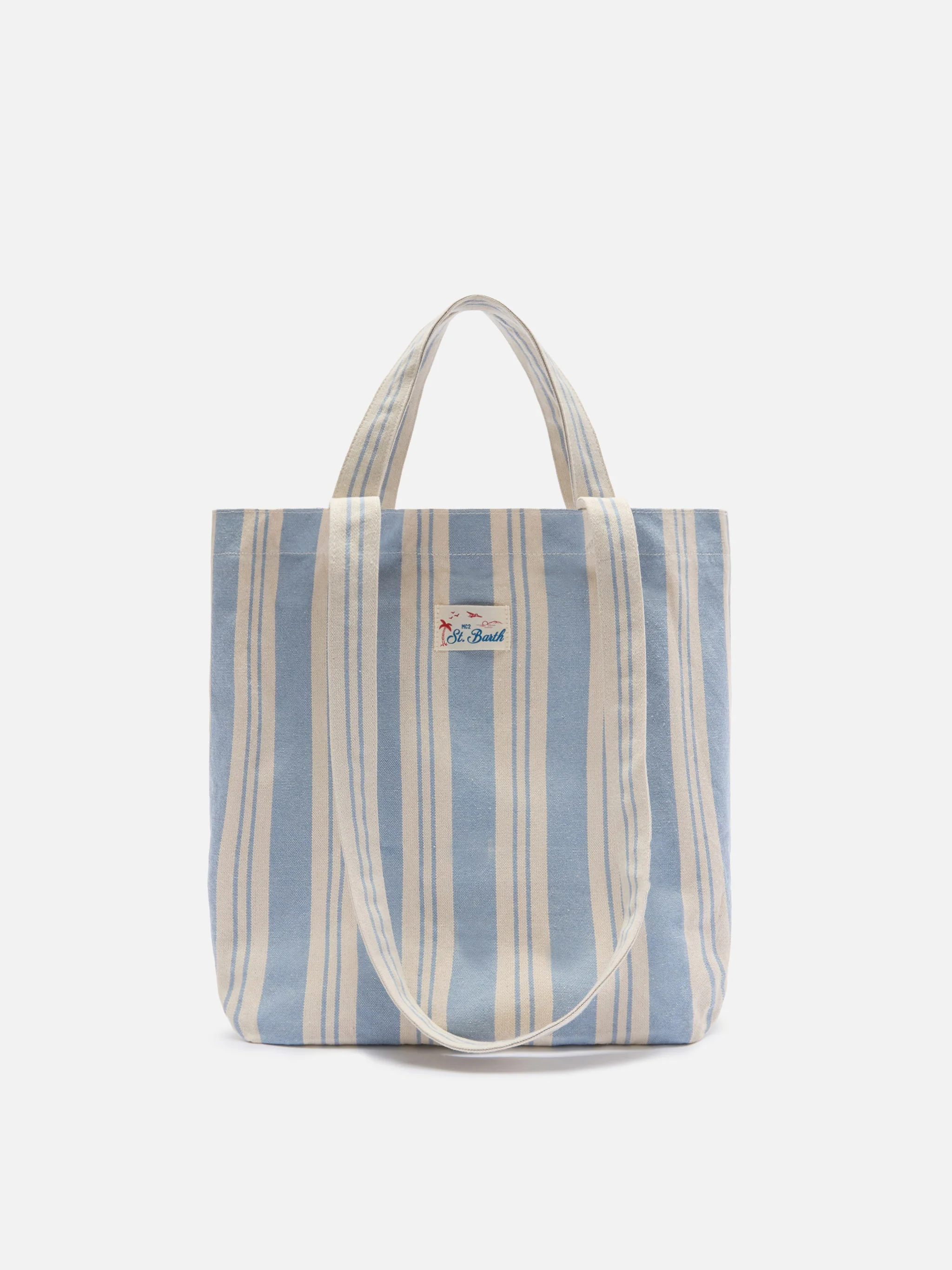 Borsa tote Essential Beach in cotone a righe azzurro e bianche - Image 3