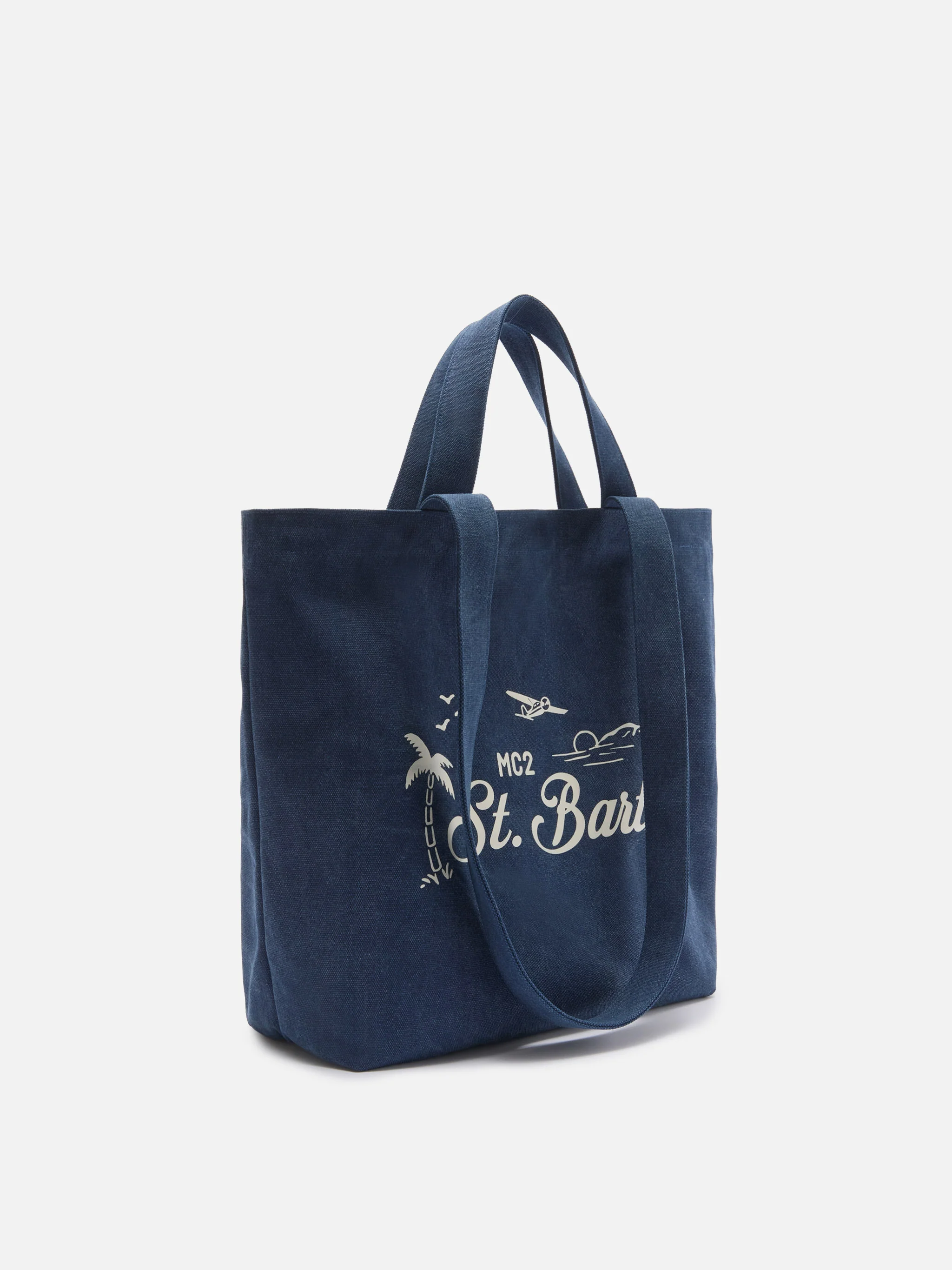 Borsa tote Essential Beach in cotone blu navy con logo ricamato - Image 2