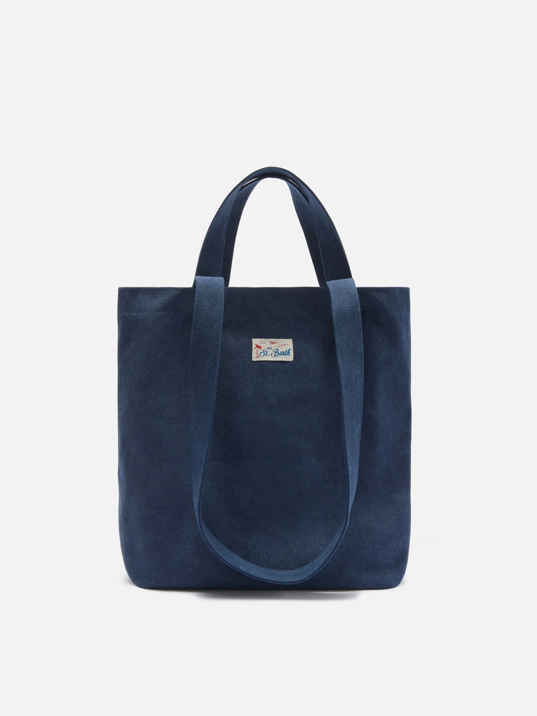 Borsa tote Essential Beach in cotone blu navy con logo ricamato - Image 3