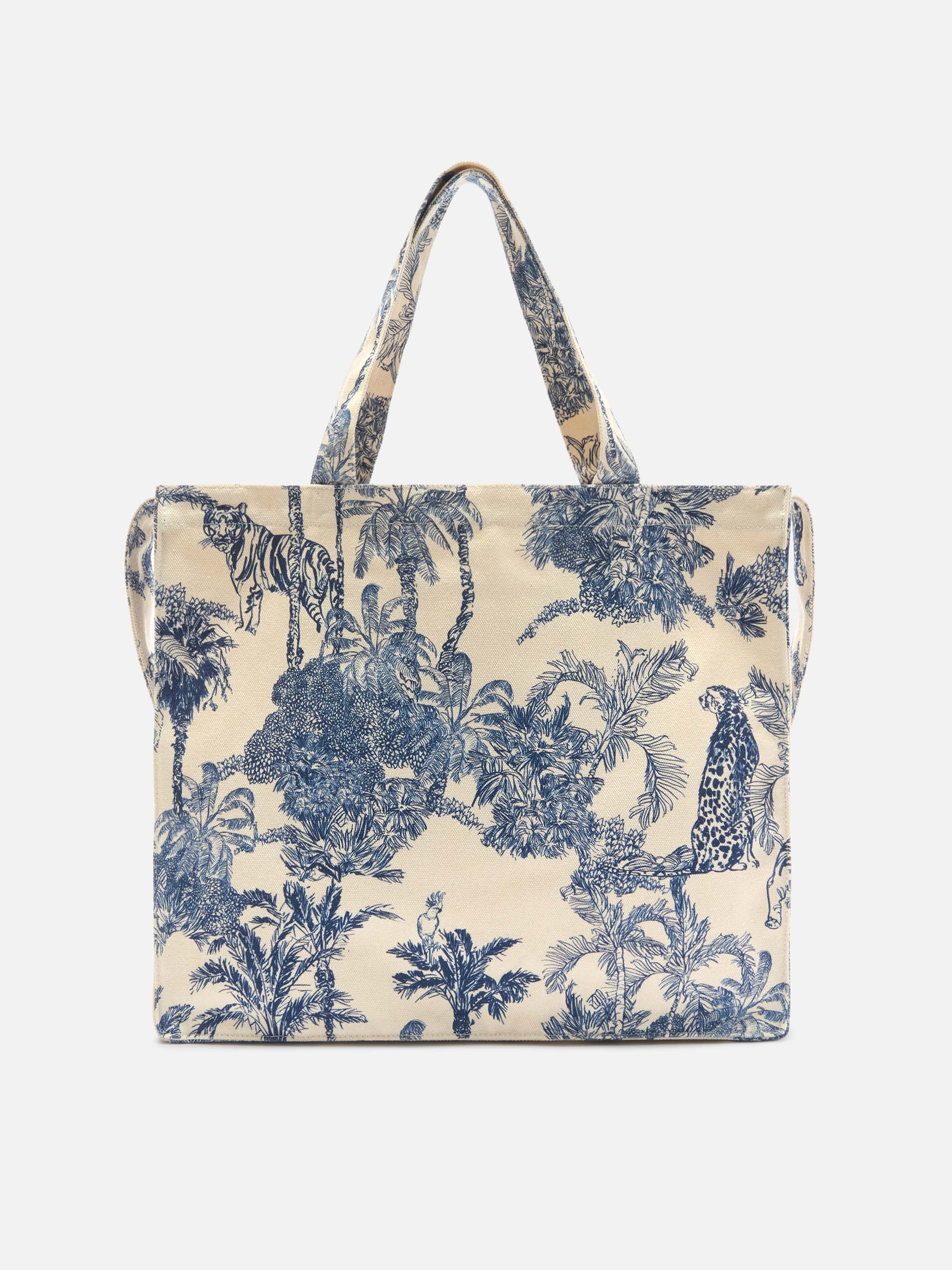 Borsa Essential in canvas con stampa toile de jouy blu e logo stampato - Image 4