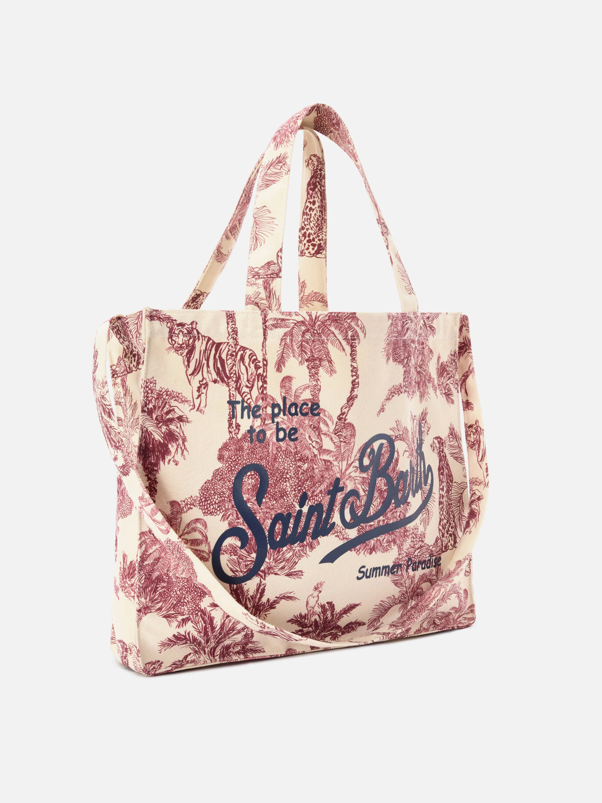 Borsa Essential in canvas con stampa toile de jouy bordeaux e logo stampato - Image 3