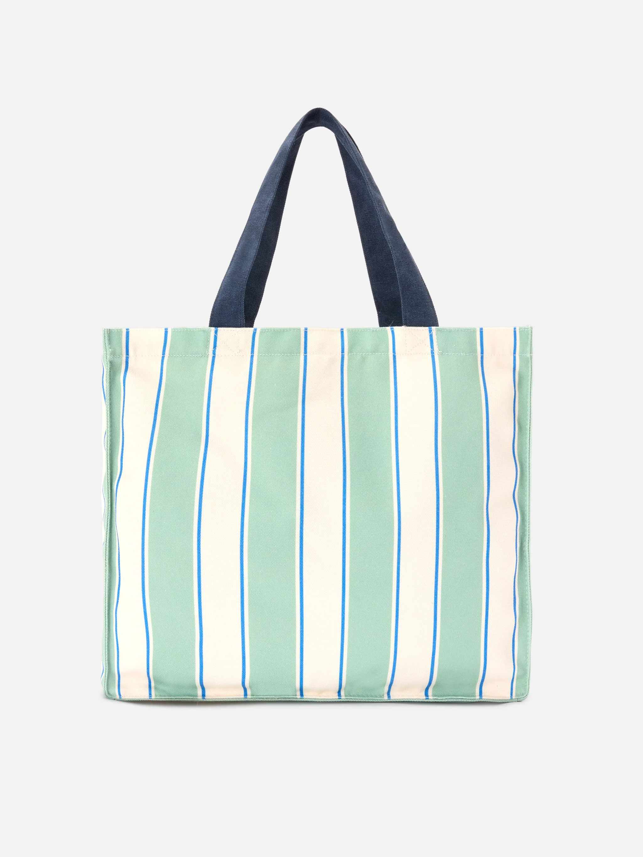 Borsa Essential in canvas a righe verdi, azzurre e bianche con logo a contrasto - Image 4