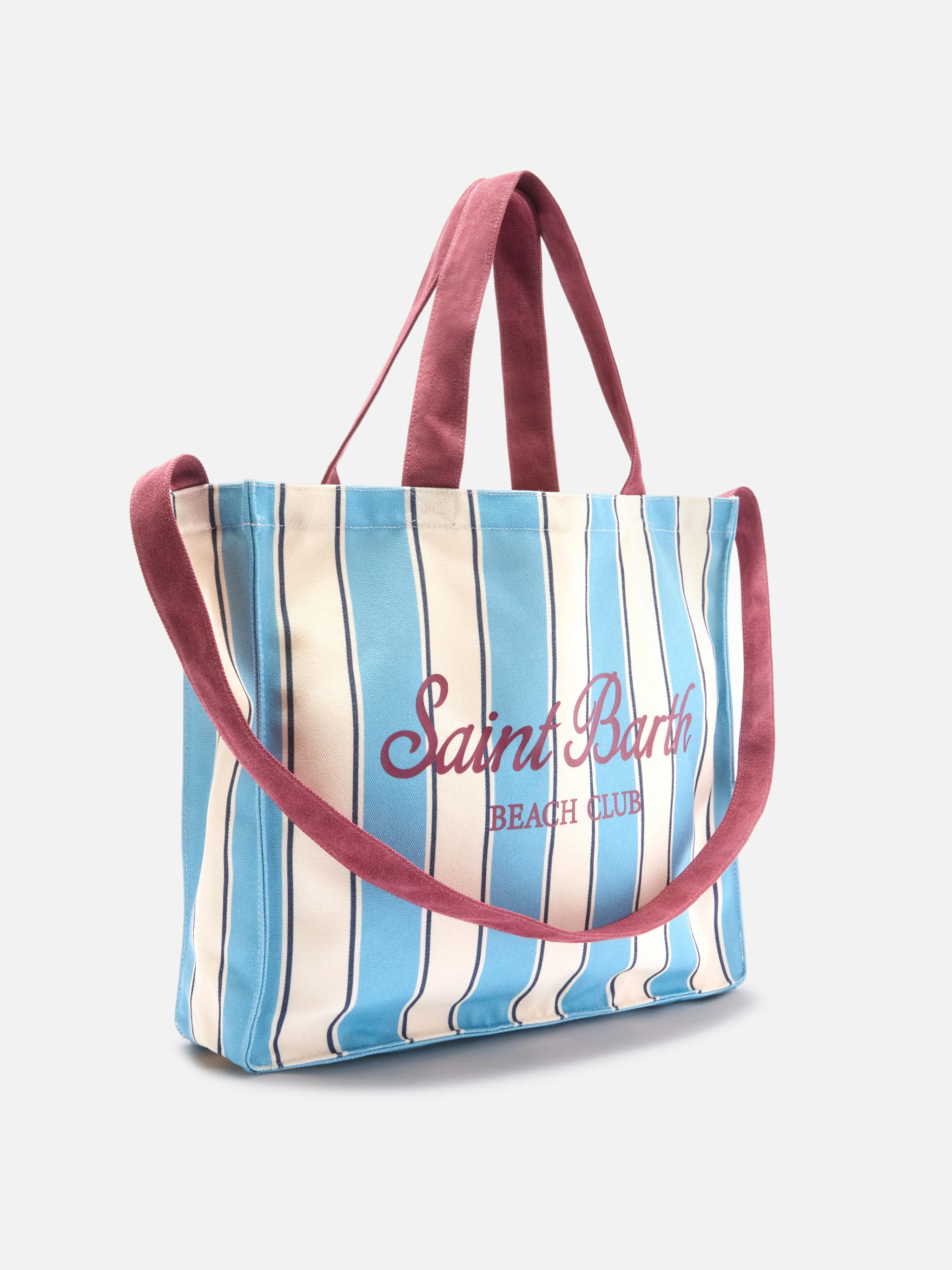 Borsa Essential in canvas a righe azzurre e bianche con logo a contrasto - Image 3
