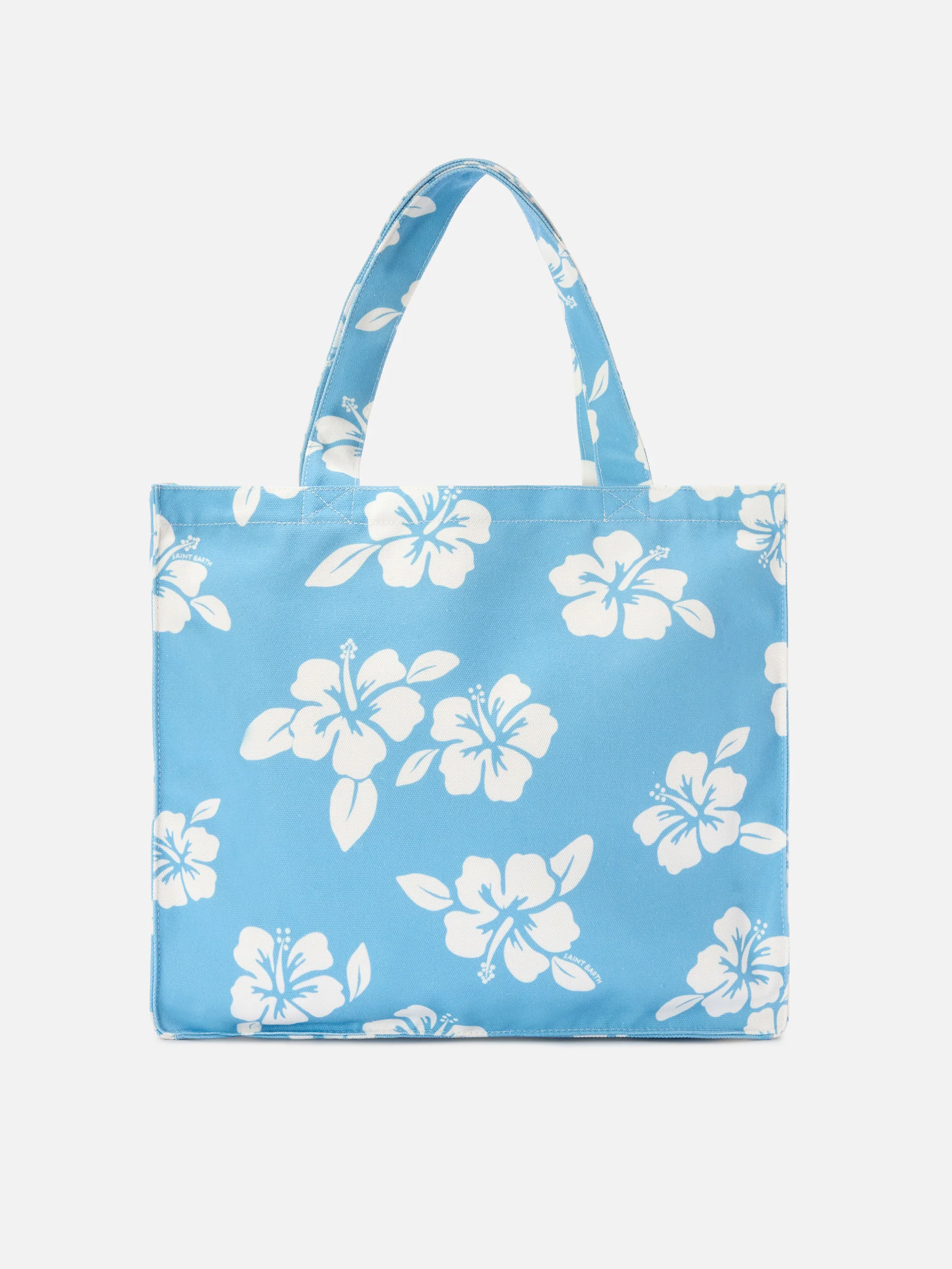 Borsa Essential in canvas con stampa hibiscus azzurra e logo a contrasto - Image 4