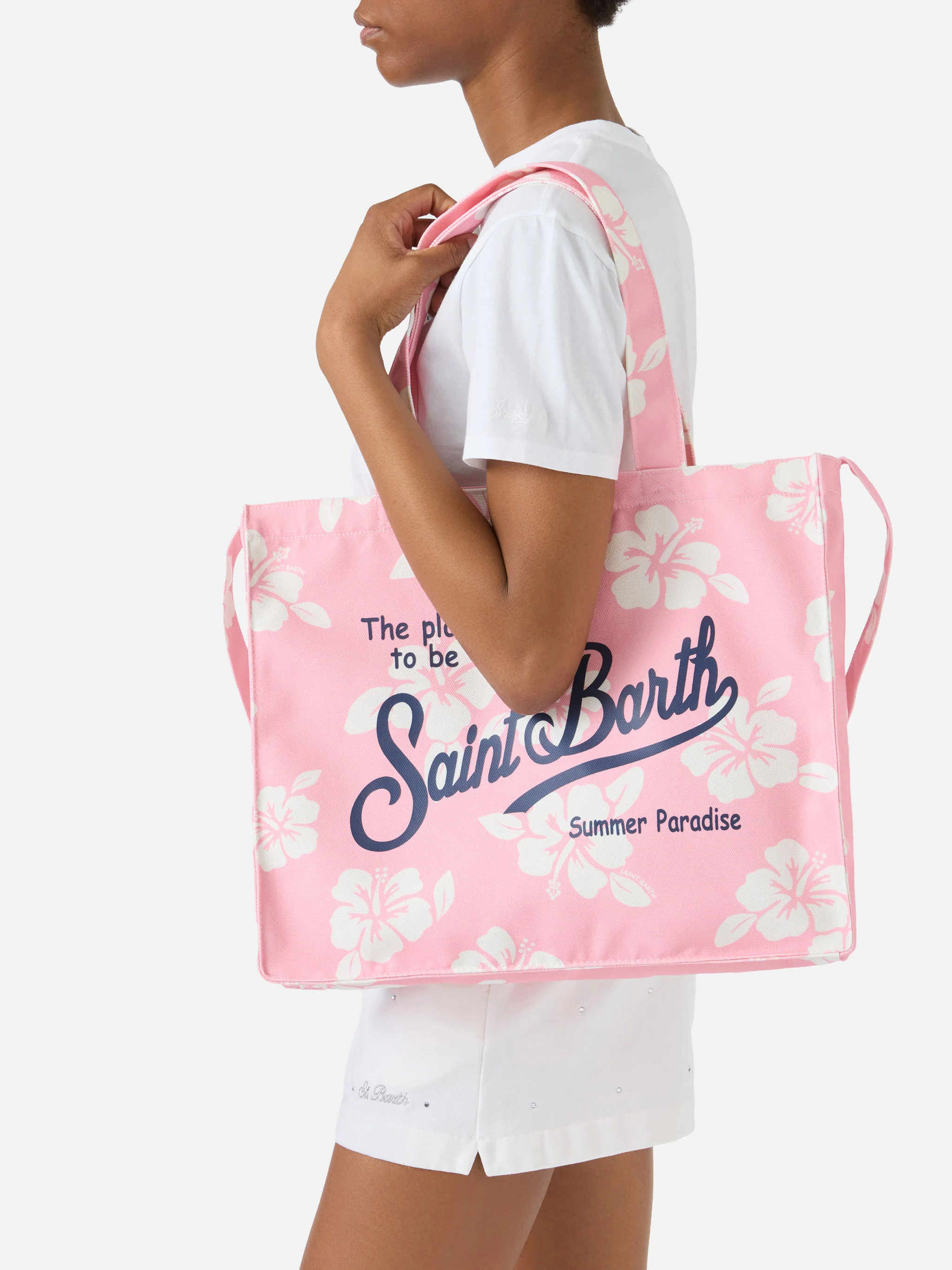 Borsa Essential in canvas con stampa hibiscus rosa e logo a contrasto - Image 2