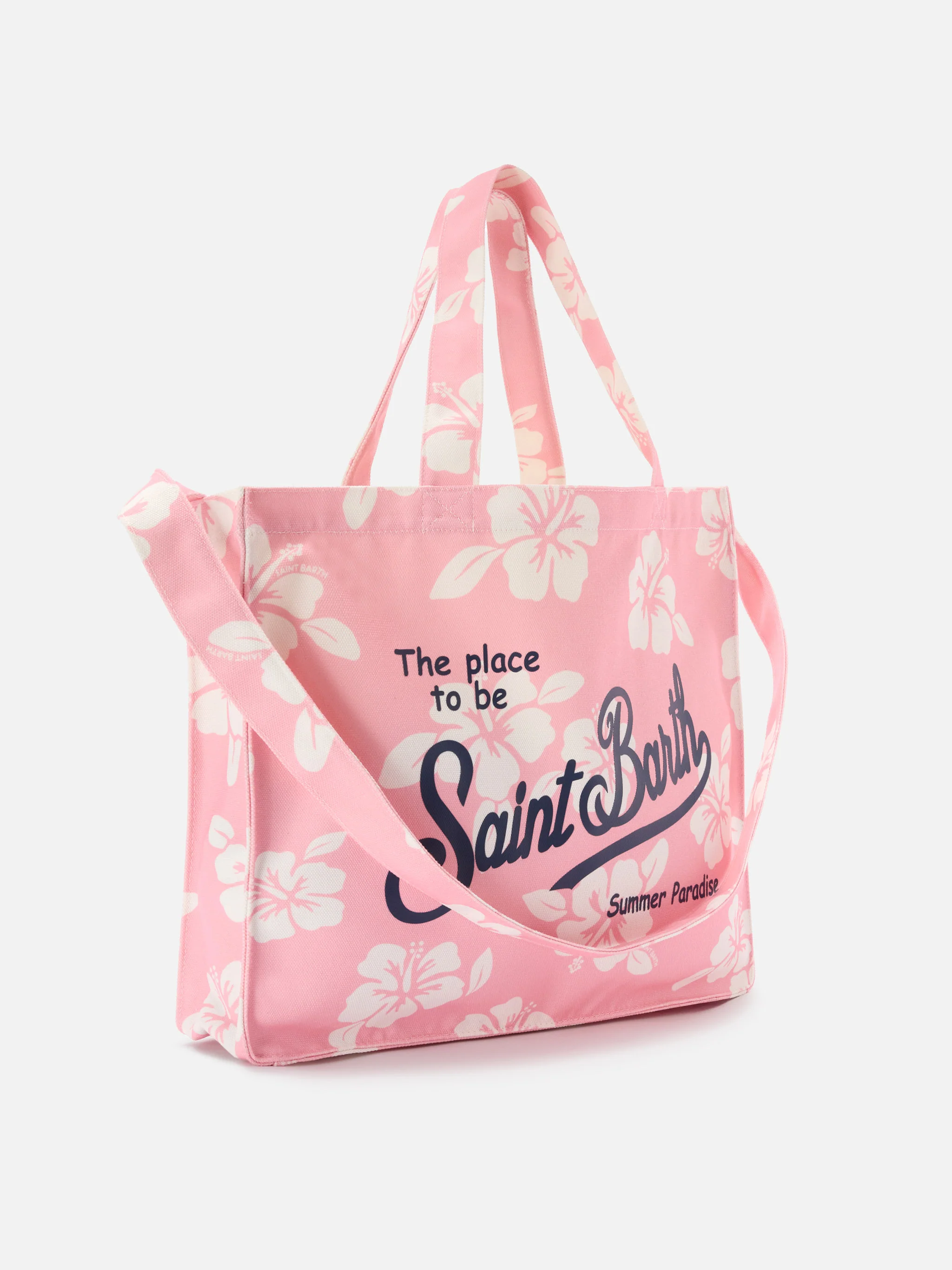 Borsa Essential in canvas con stampa hibiscus rosa e logo a contrasto - Image 3