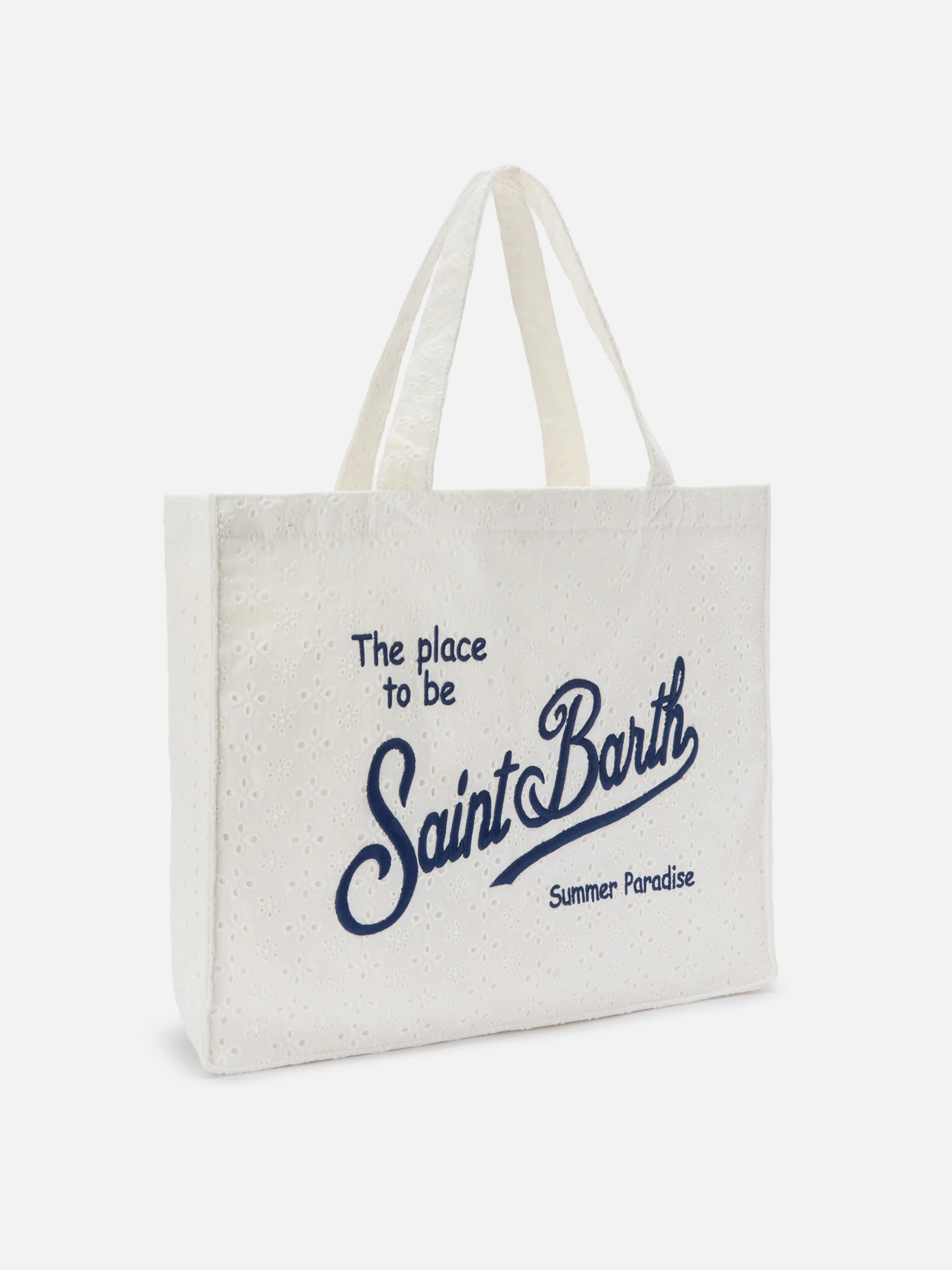 Borsa Essential in cotone sangallo bianco con logo a contrasto - Image 2
