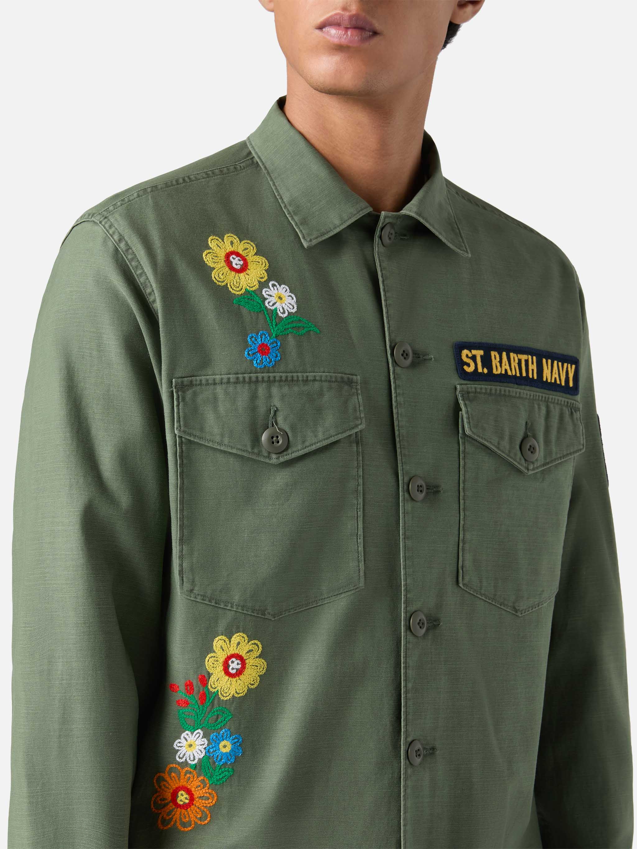 Sovracamicia Esteban ricamata in verde militare - Image 5
