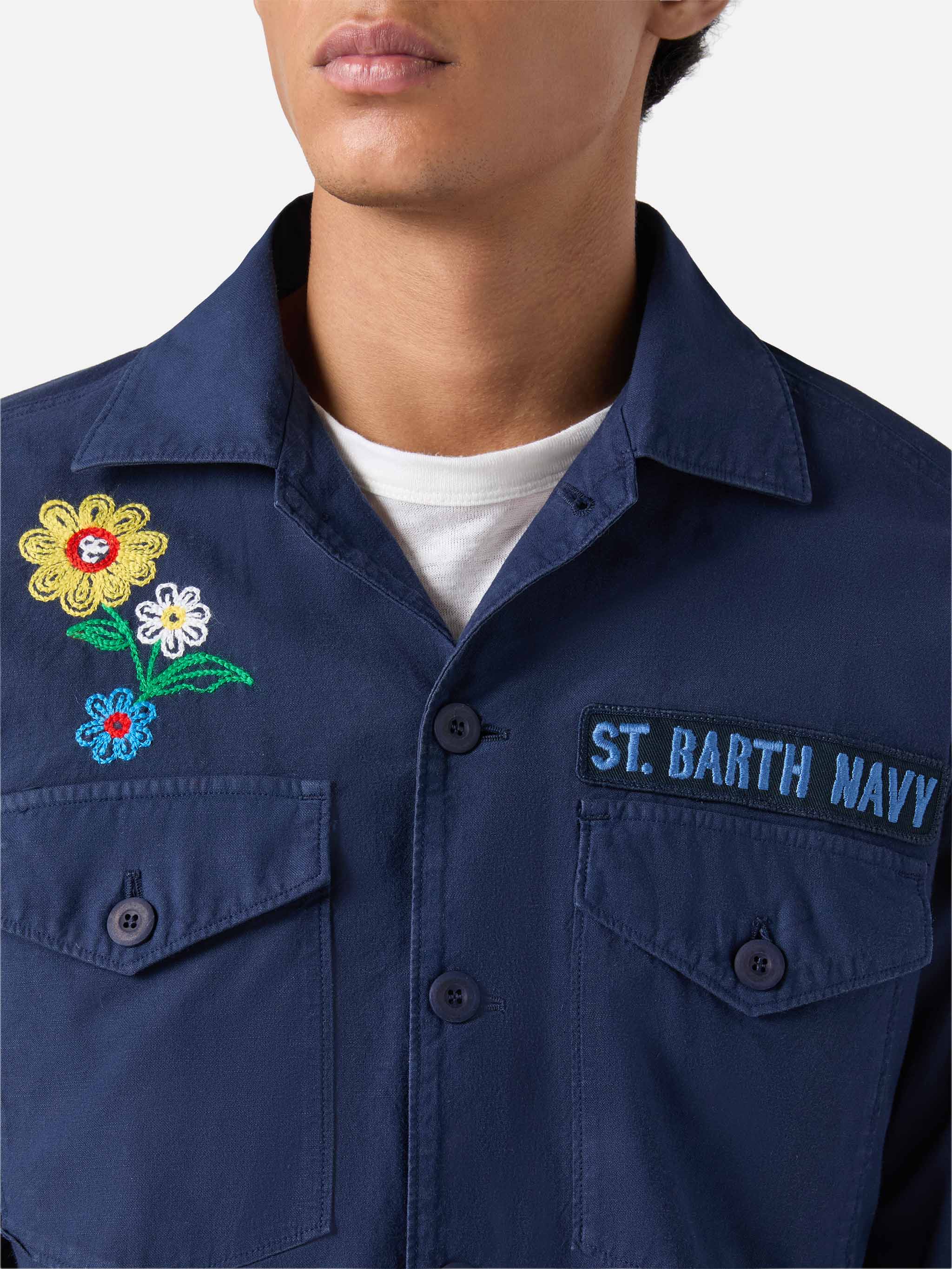 Sovracamicia Esteban ricamata in blu navy - Image 3
