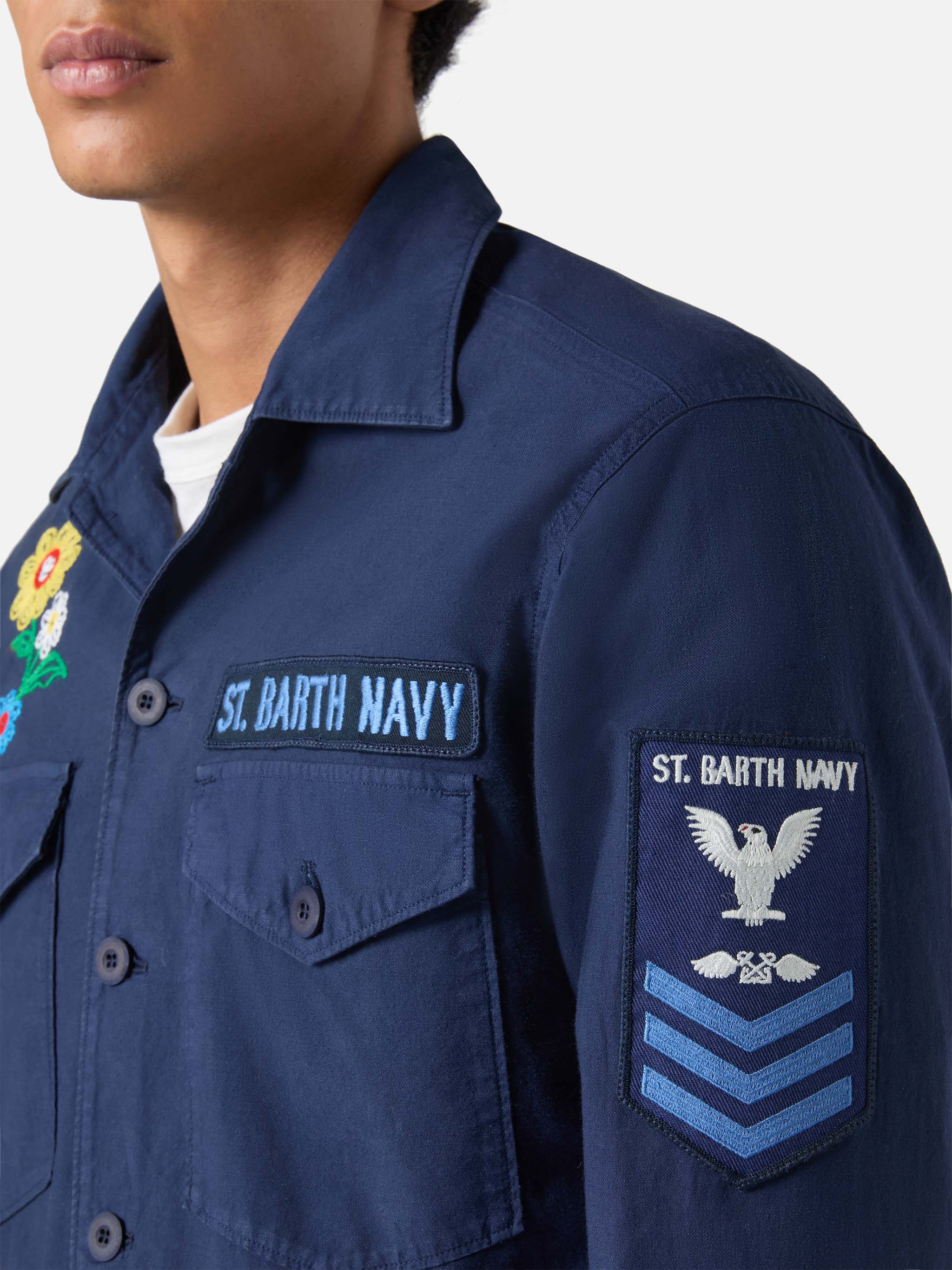 Sovracamicia Esteban ricamata in blu navy - Image 5