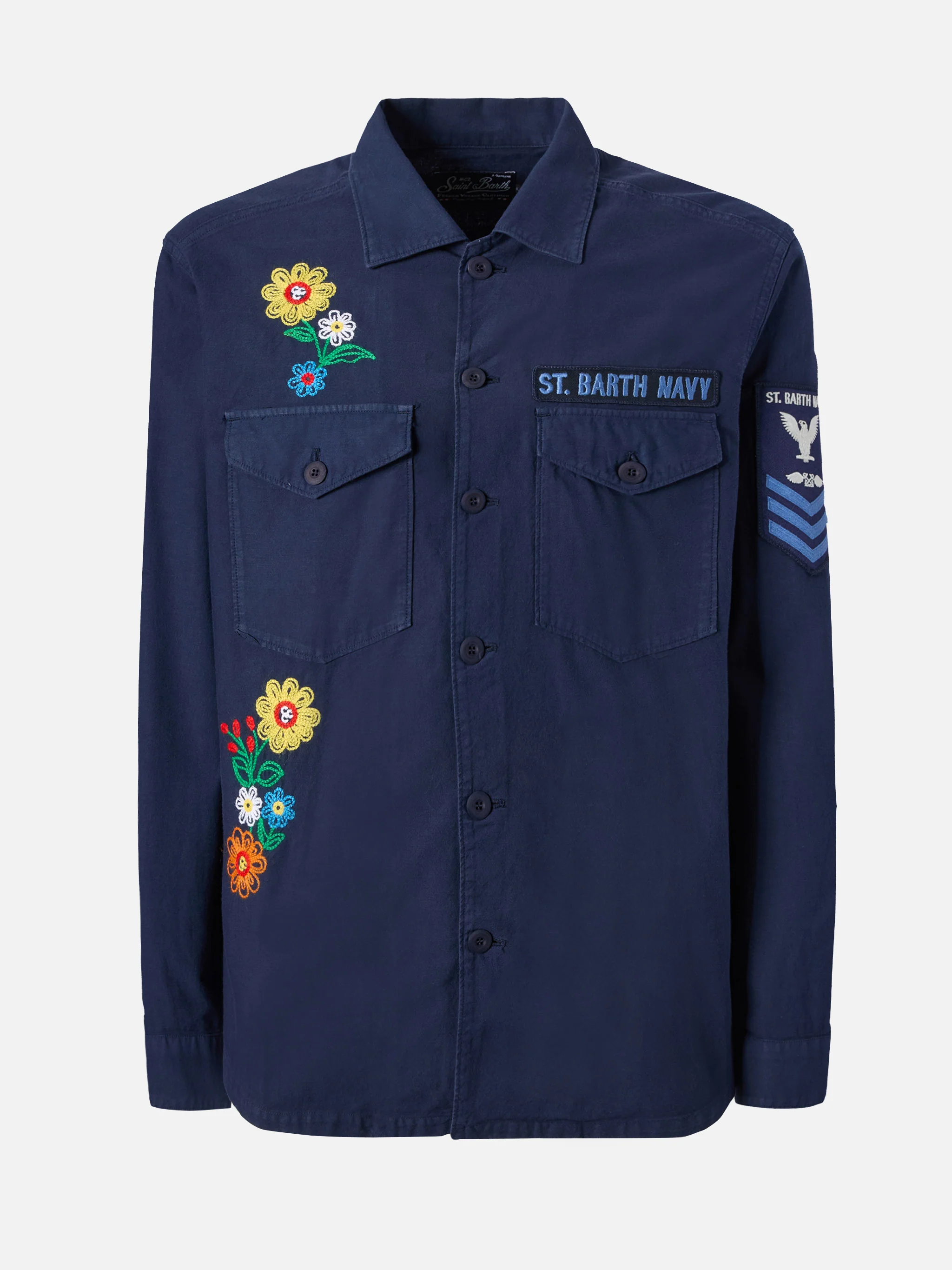 Sovracamicia Esteban ricamata in blu navy - Image 6