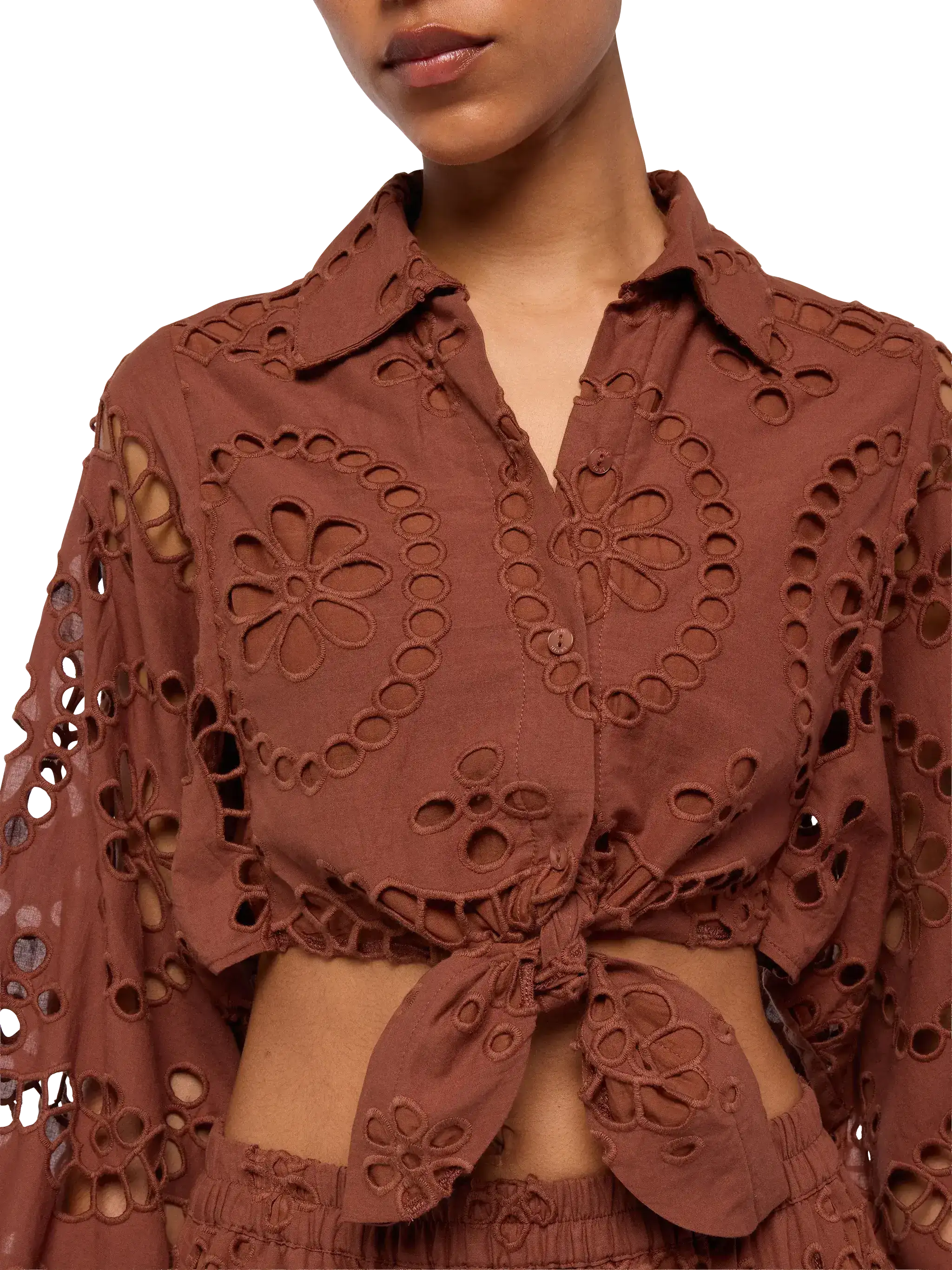 Camicia in Sangallo di cotone marrone cammello Febe - Image 2