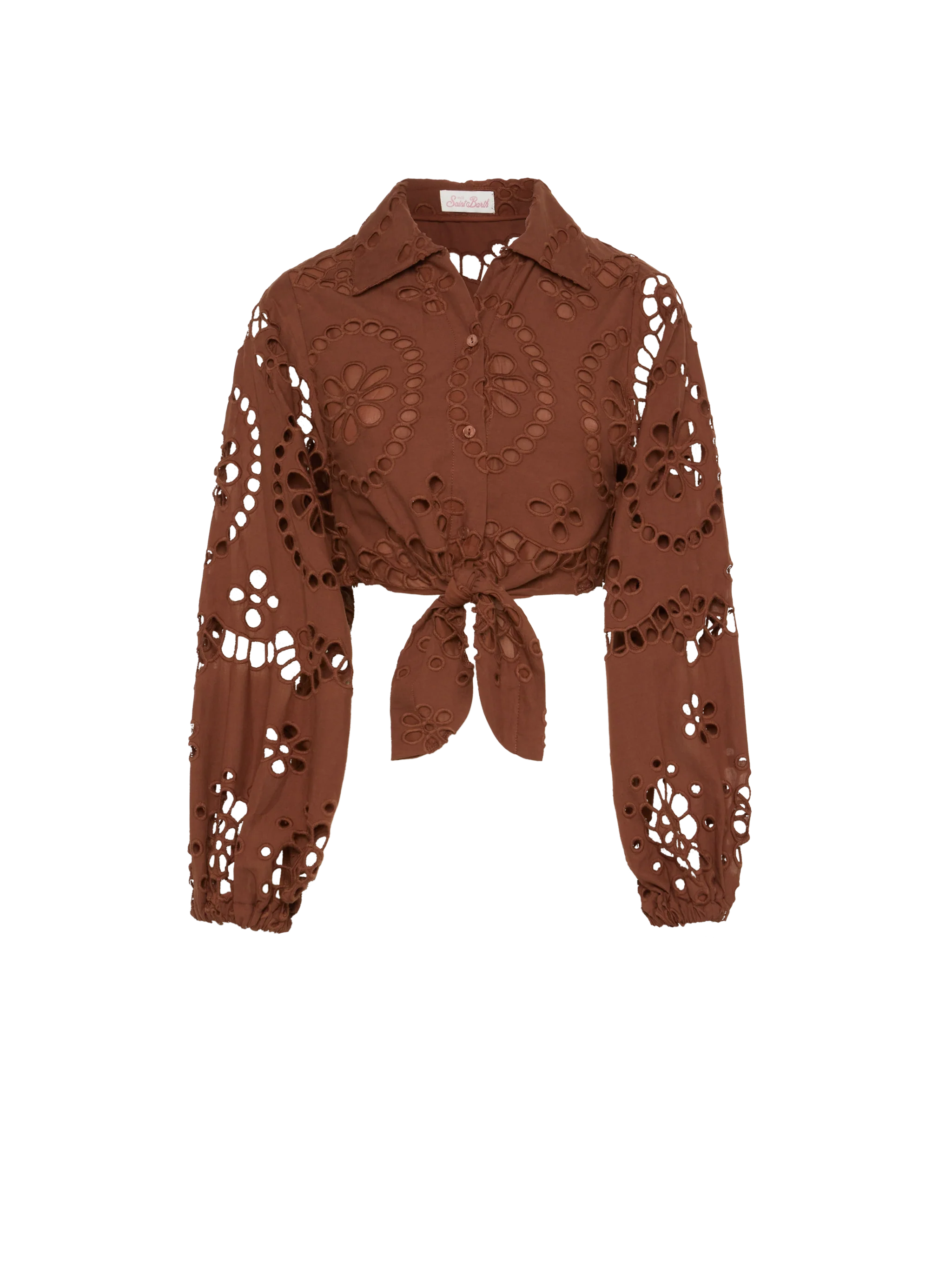 Camicia in Sangallo di cotone marrone cammello Febe - Image 3