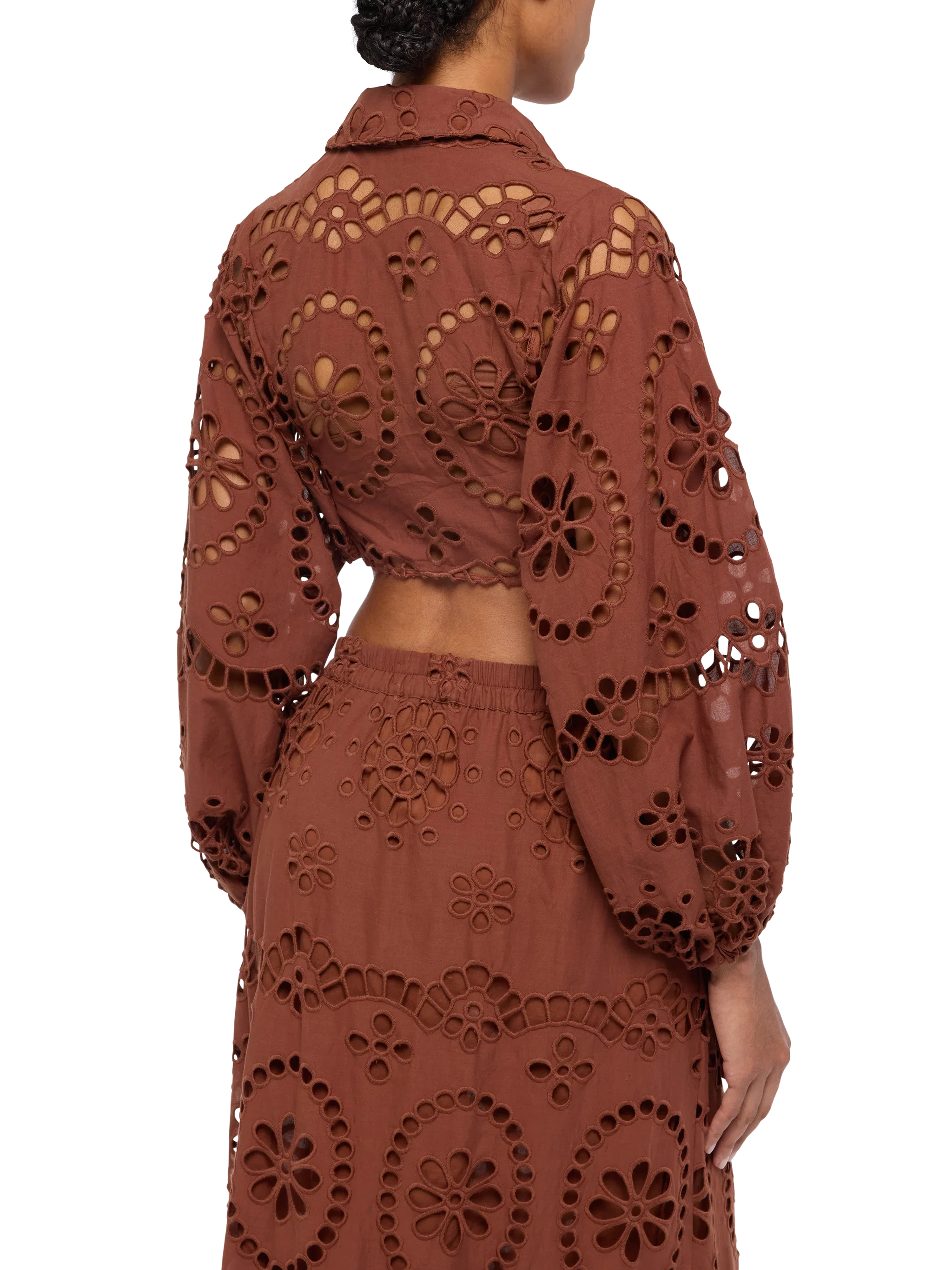 Camicia in Sangallo di cotone marrone cammello Febe - Image 4
