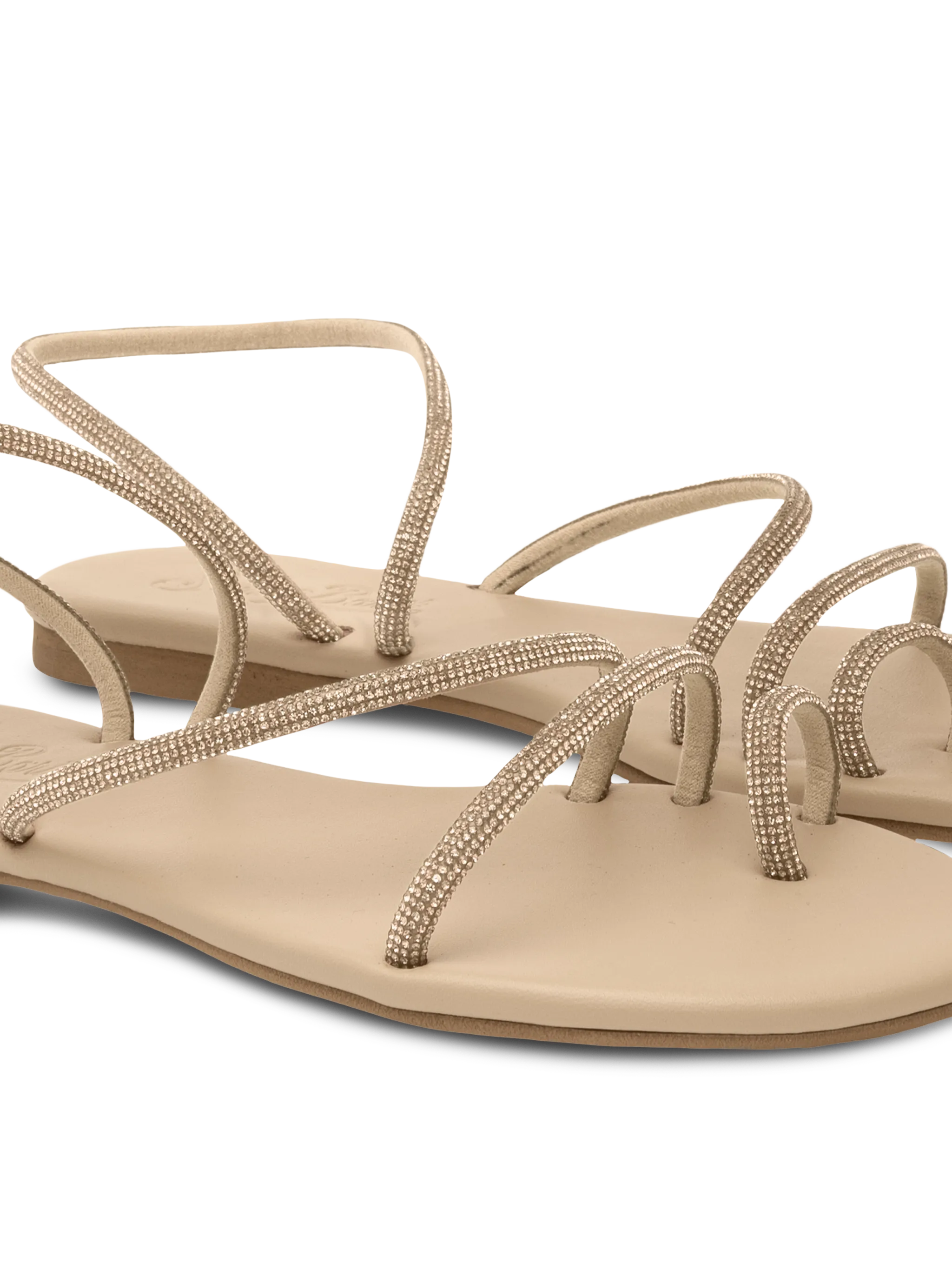 Flat Ring Sandals con strass beige - Image 2