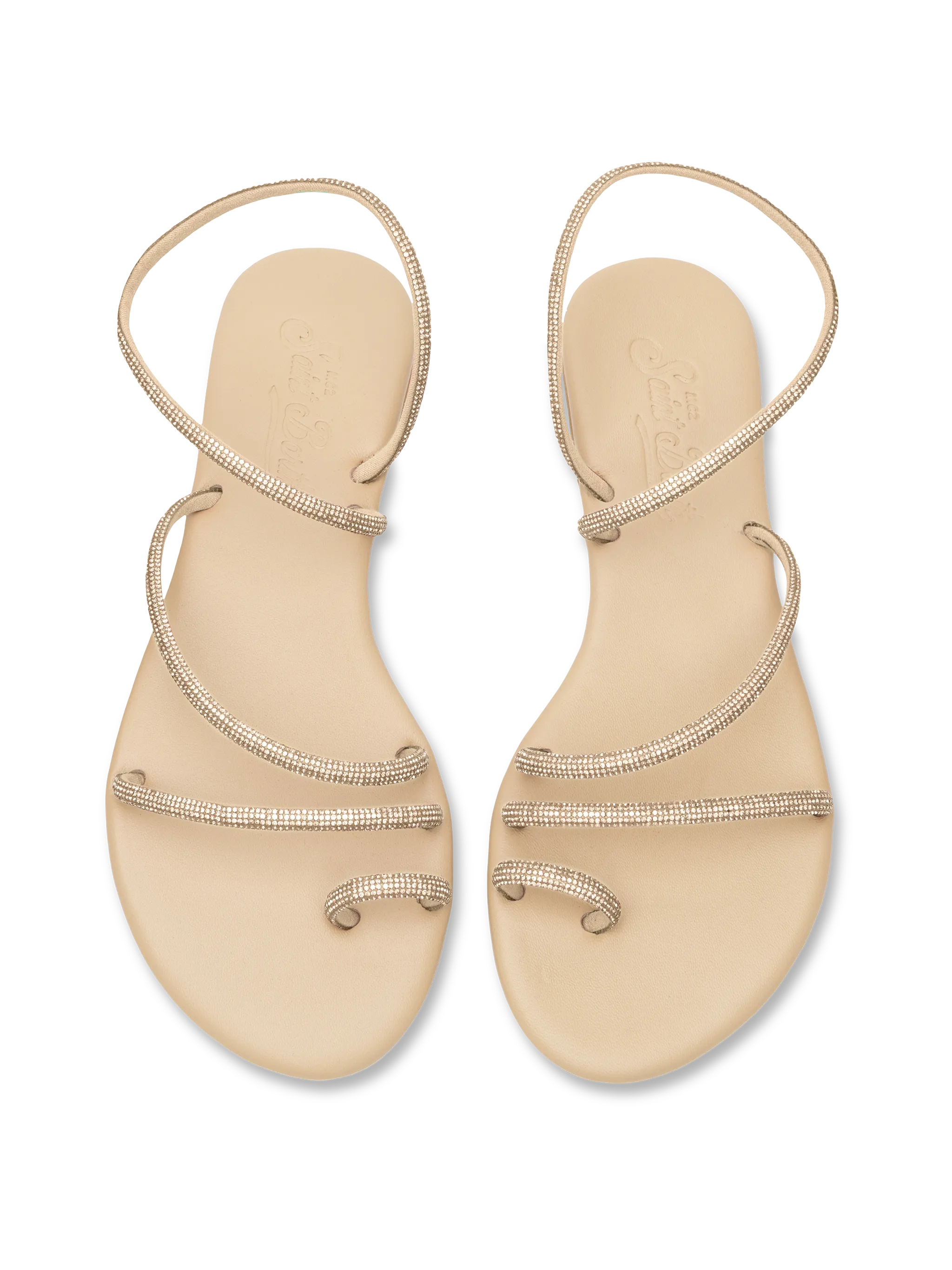 Flat Ring Sandals con strass beige - Image 4