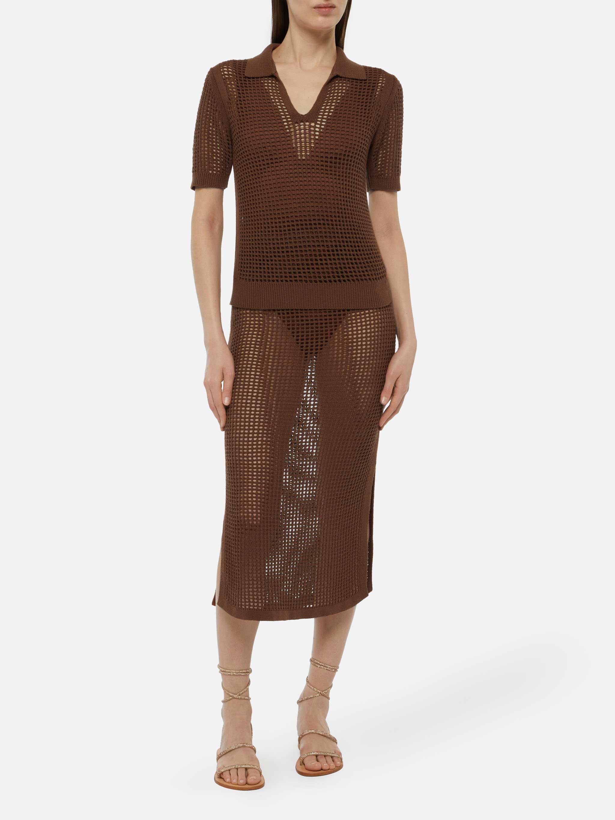 Polo in rete crochet marrone Flora - Image 4