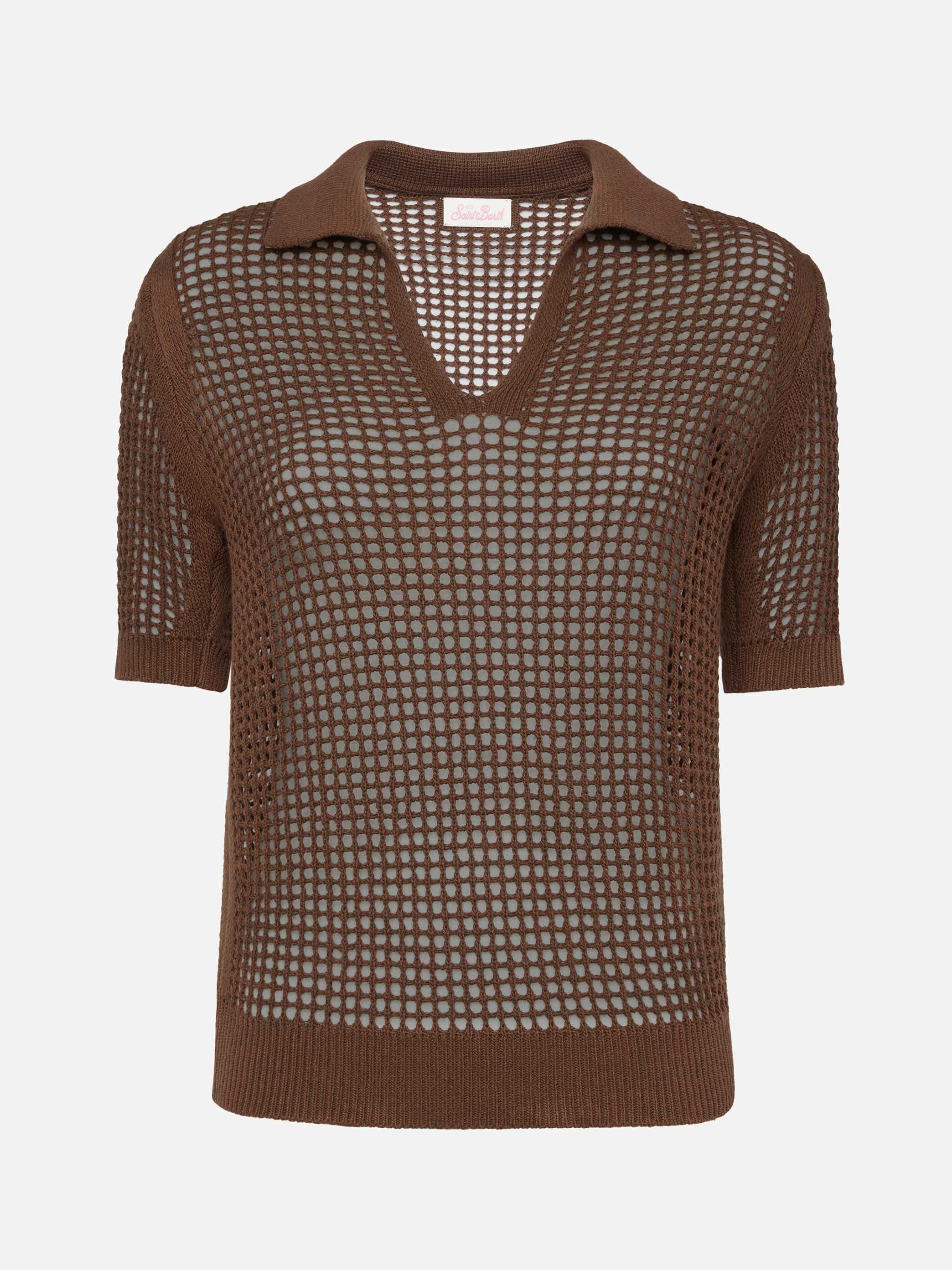 Polo in rete crochet marrone Flora - Image 5